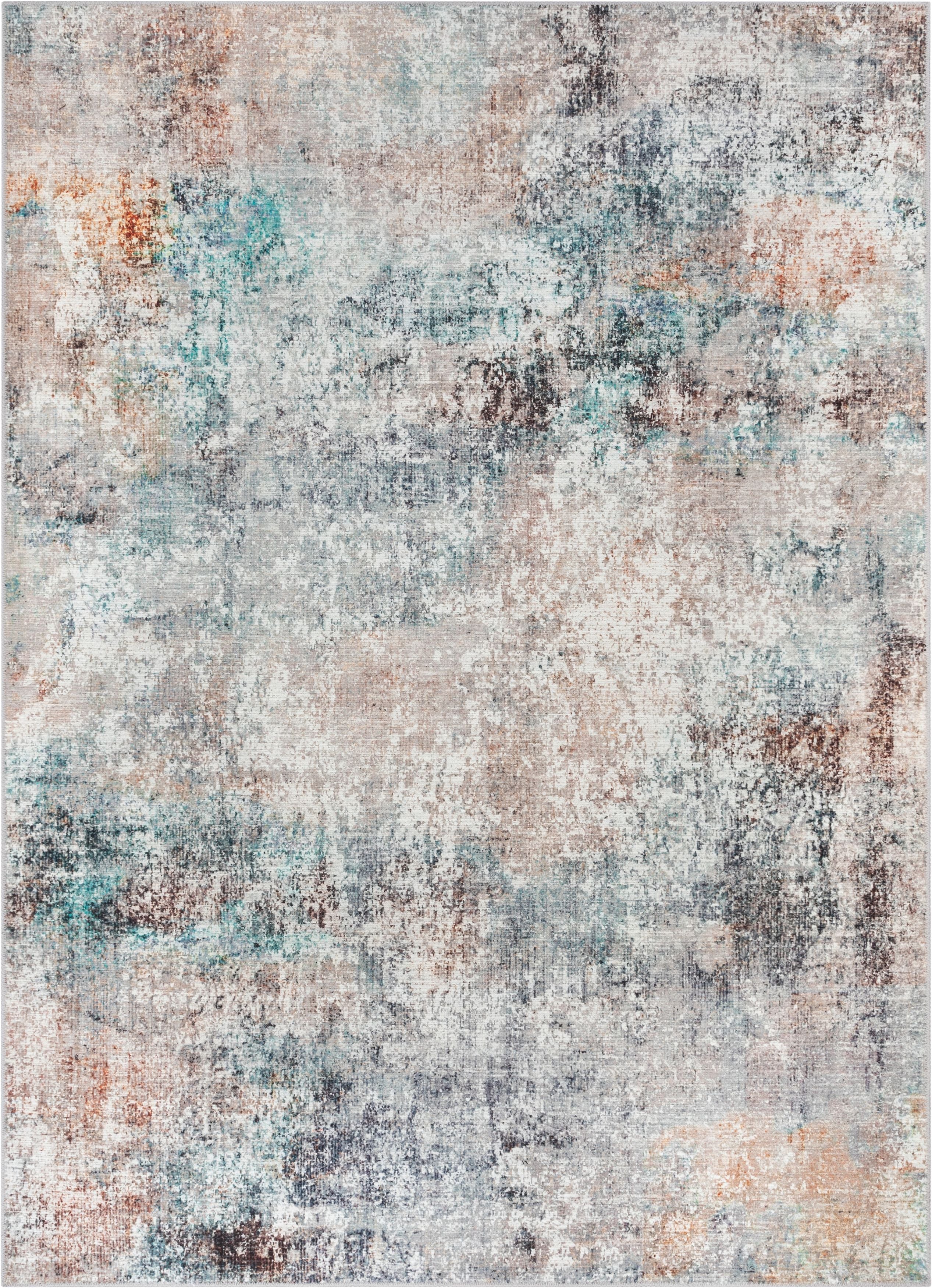 Amesti Maschinenwaschbarer zeitgen&ouml;ssischer, abstrakter, hellblauer Flachgewebe-Teppich im Used-Look