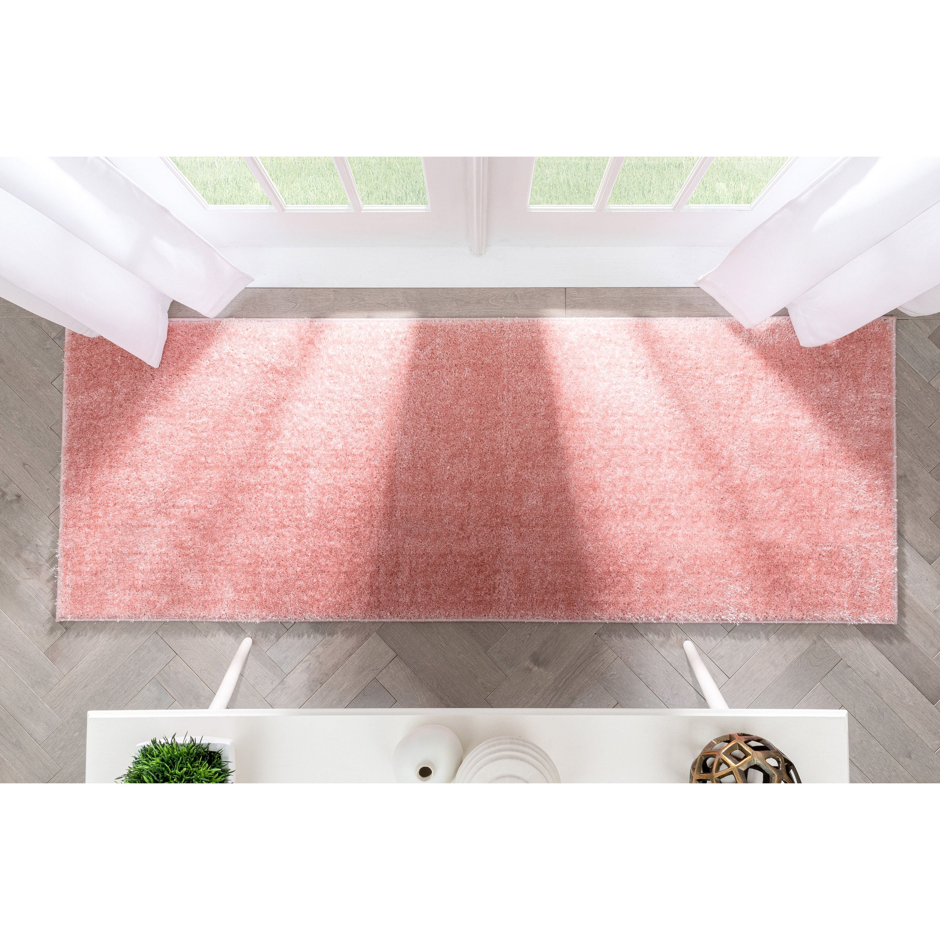 Chroma Glam Solider, ultraweicher Shag-Teppich in Hellrosa mit mehreren Texturen und schimmerndem Flor