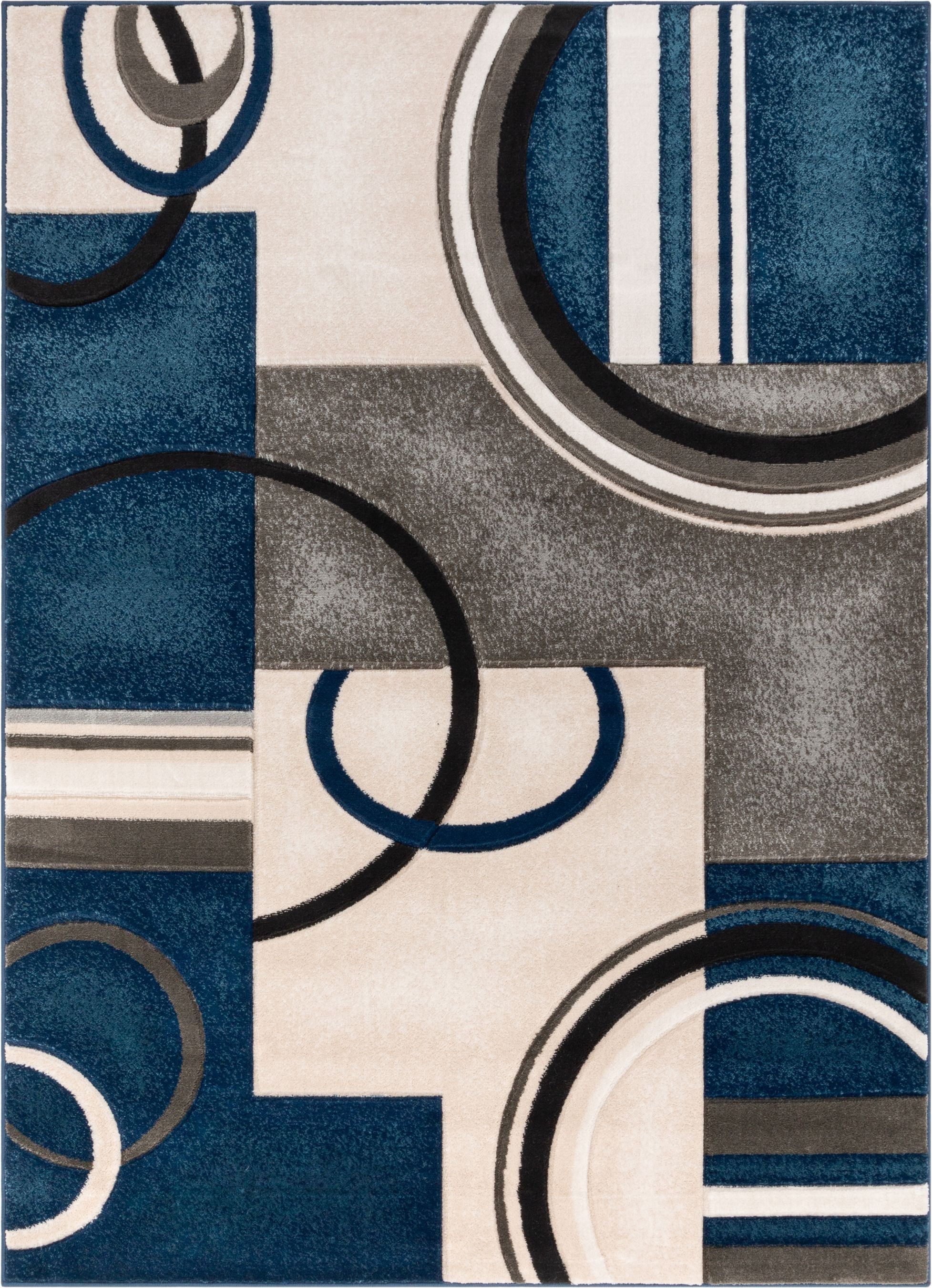 Belle Dunkelblauer moderner abstrakter geometrischer 3D-strukturierter Teppich