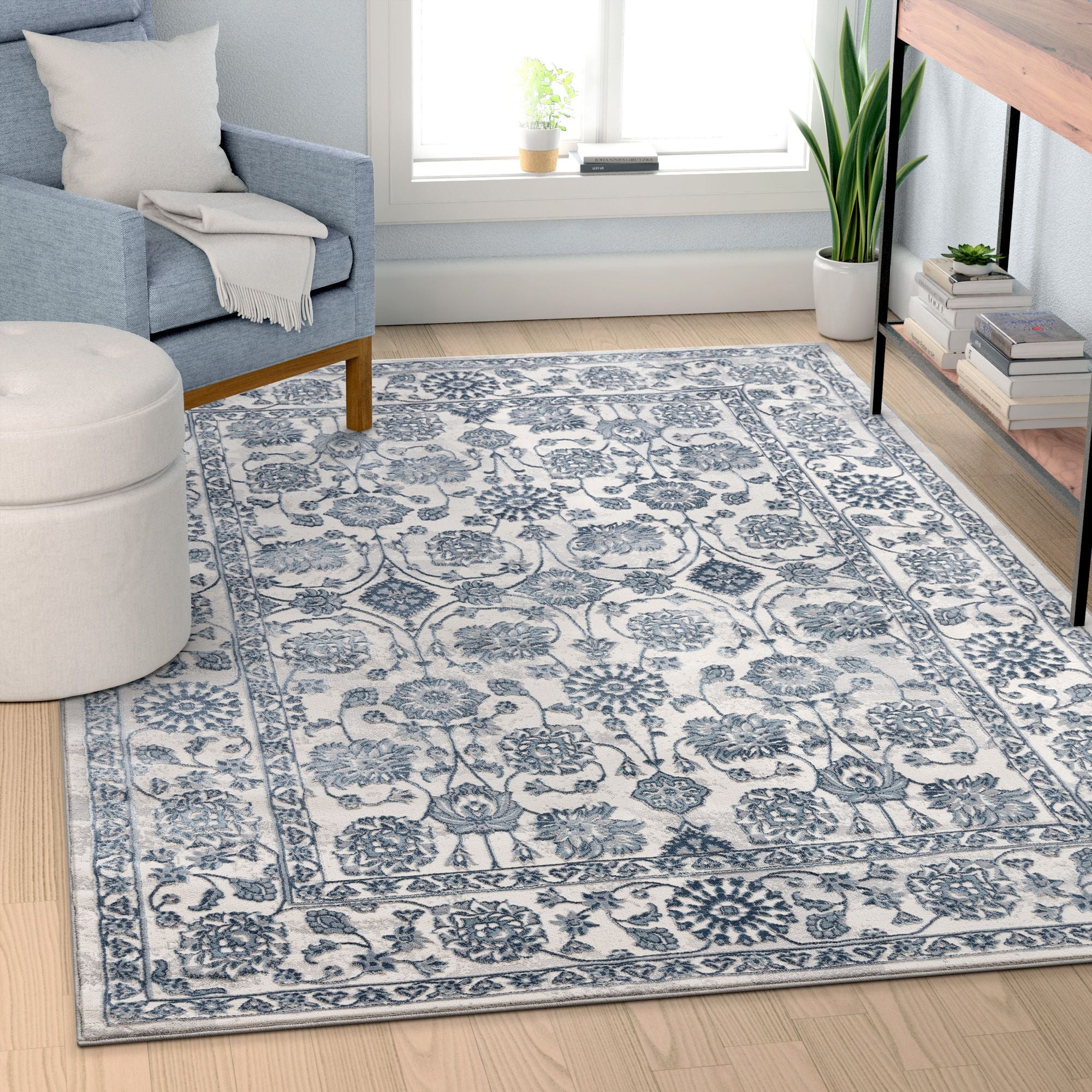 Alexis Vintage orientalischer Hoch-Tief-Teppich in Elfenbein