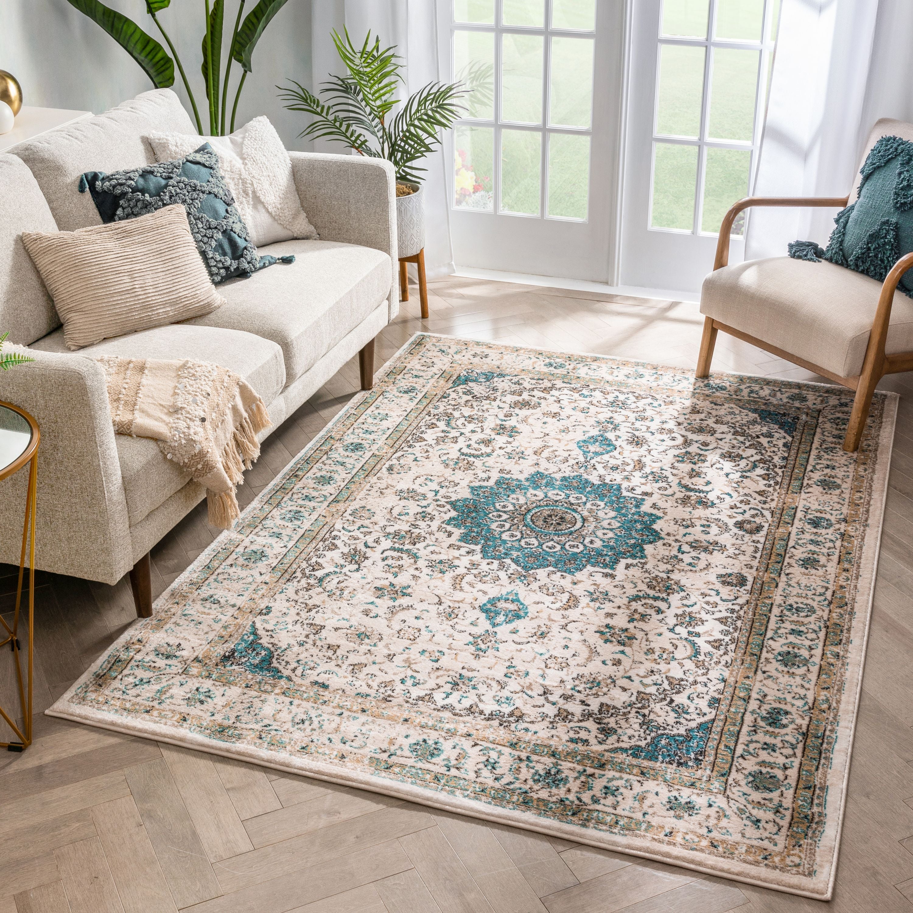 Mahal Beige Vintage-Medaillon-Teppich
