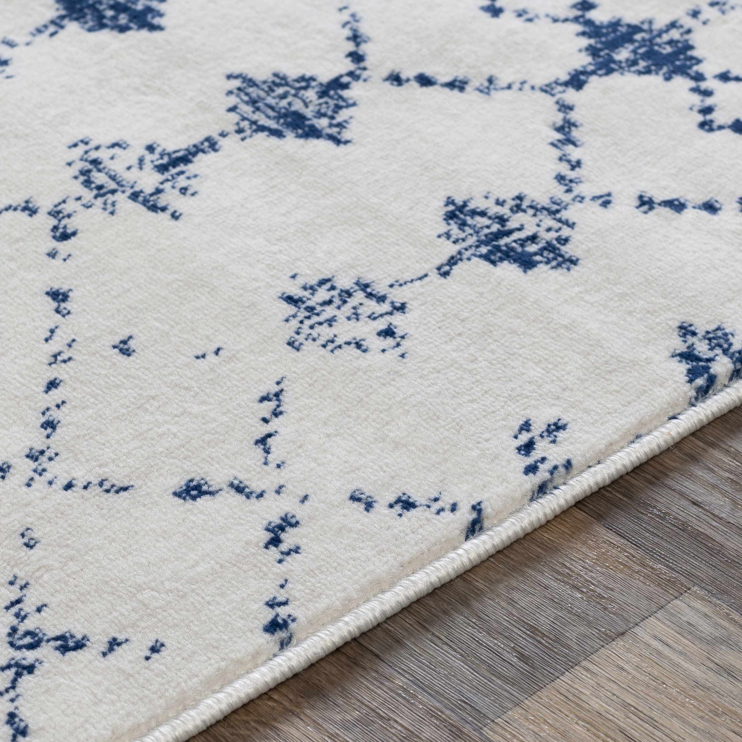 Cowaramup 7x9 Wei&szlig;/Blauer Gitterteppich &ndash; Ausverkauf