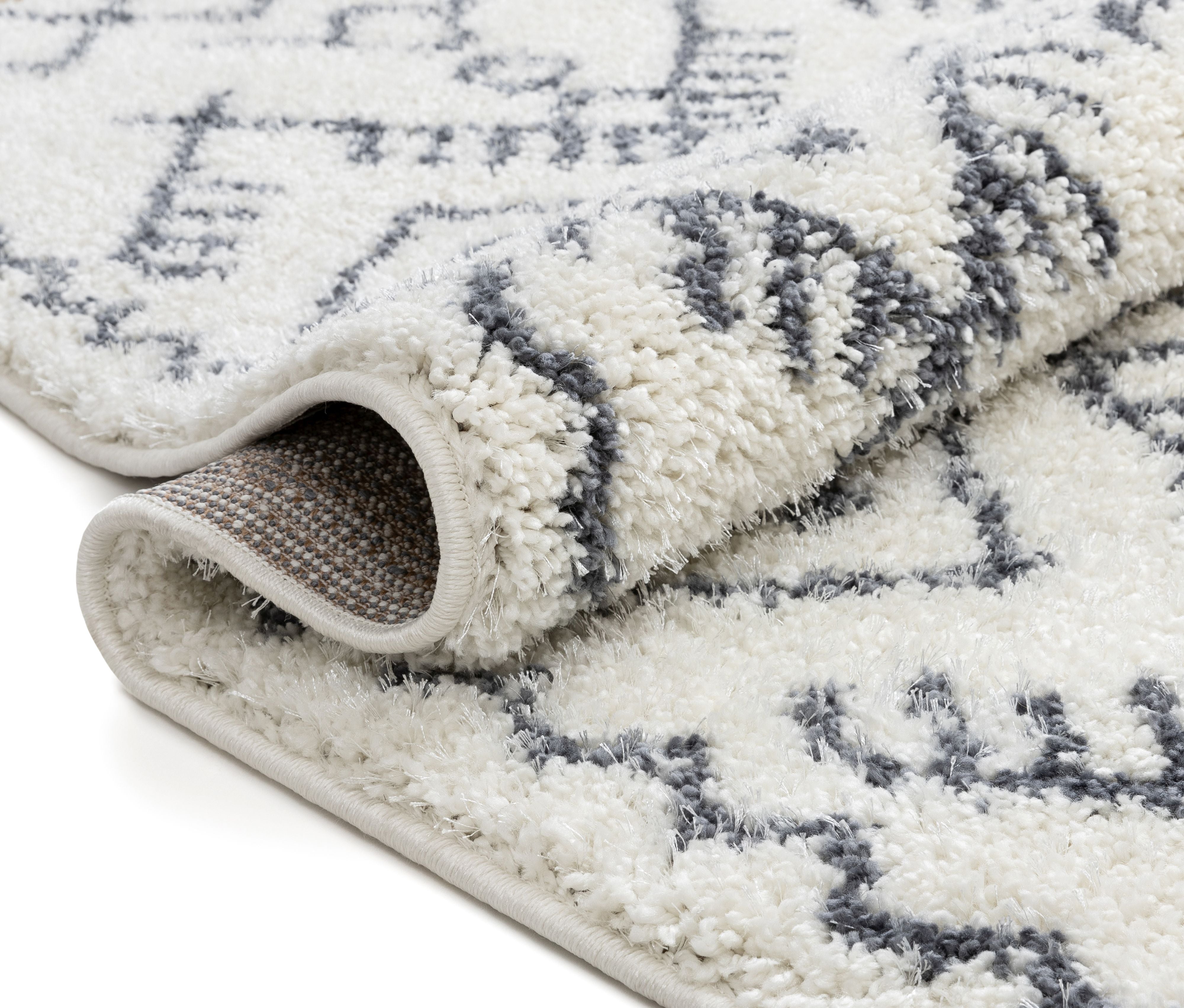 Chantico marokkanischer Shag-Teppich mit Gittermuster in Grau