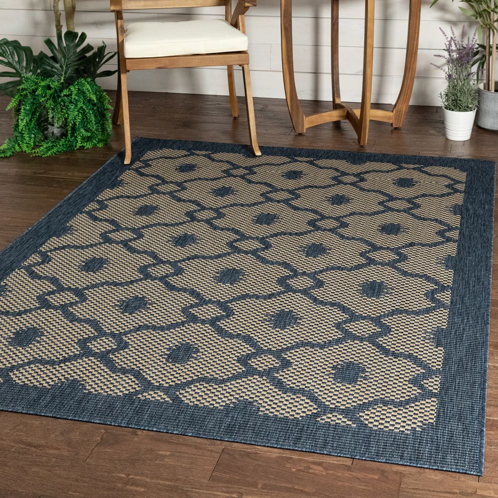 Sol Lattice Trellis Indoor Outdoor Blauer Flachgewebe-Teppich