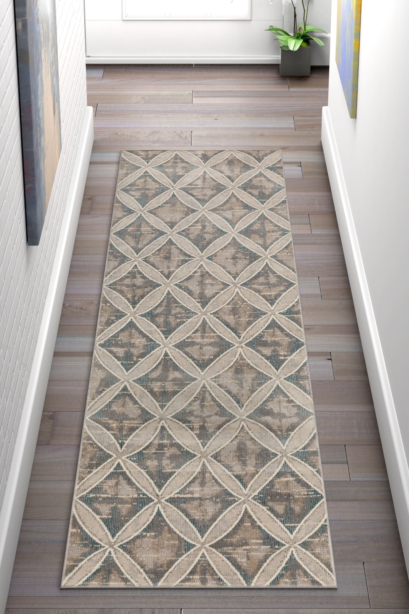 Sofia Beige Vintage Modern Trellis Teppich