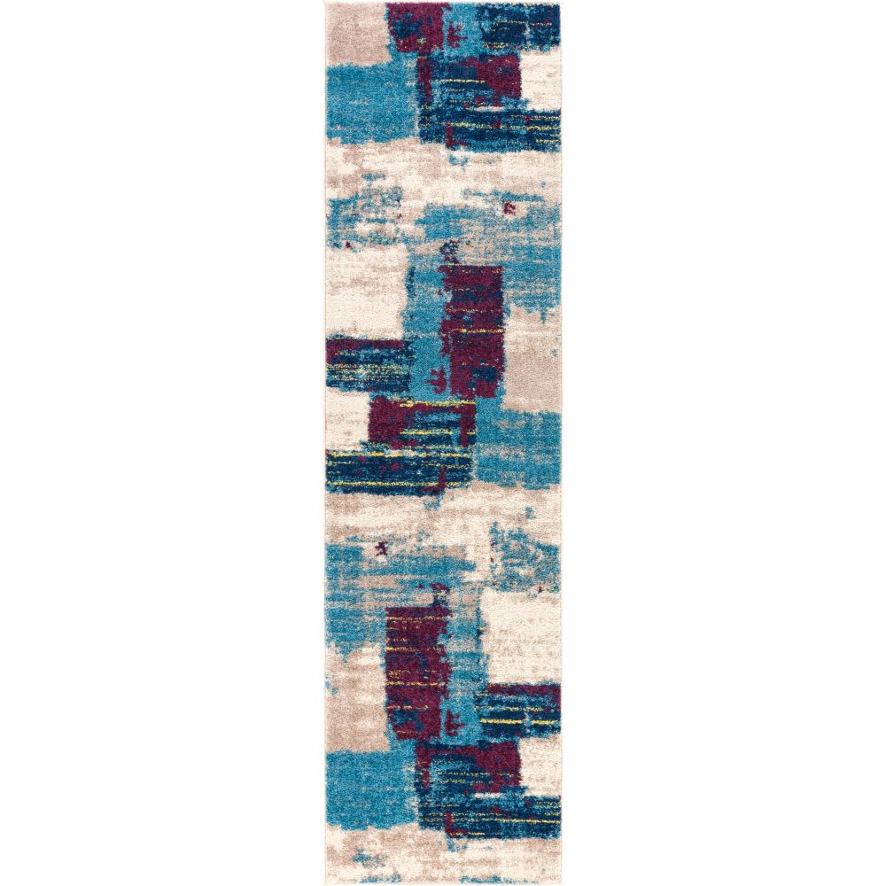 Blauer Central Park-Teppich mit abstrakten Pinselstrichen, 3'11" x 5'3"
