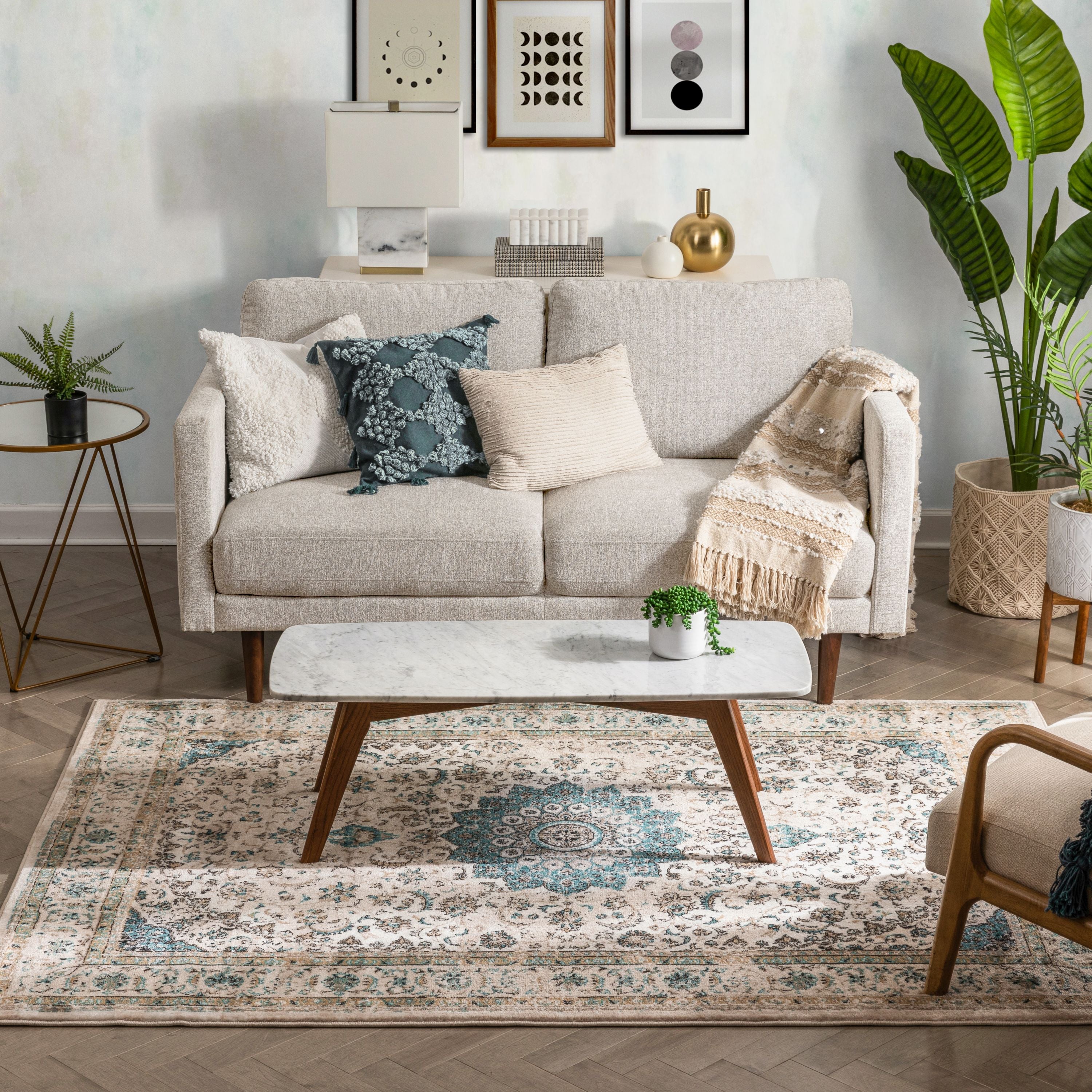 Mahal Beige Vintage-Medaillon-Teppich