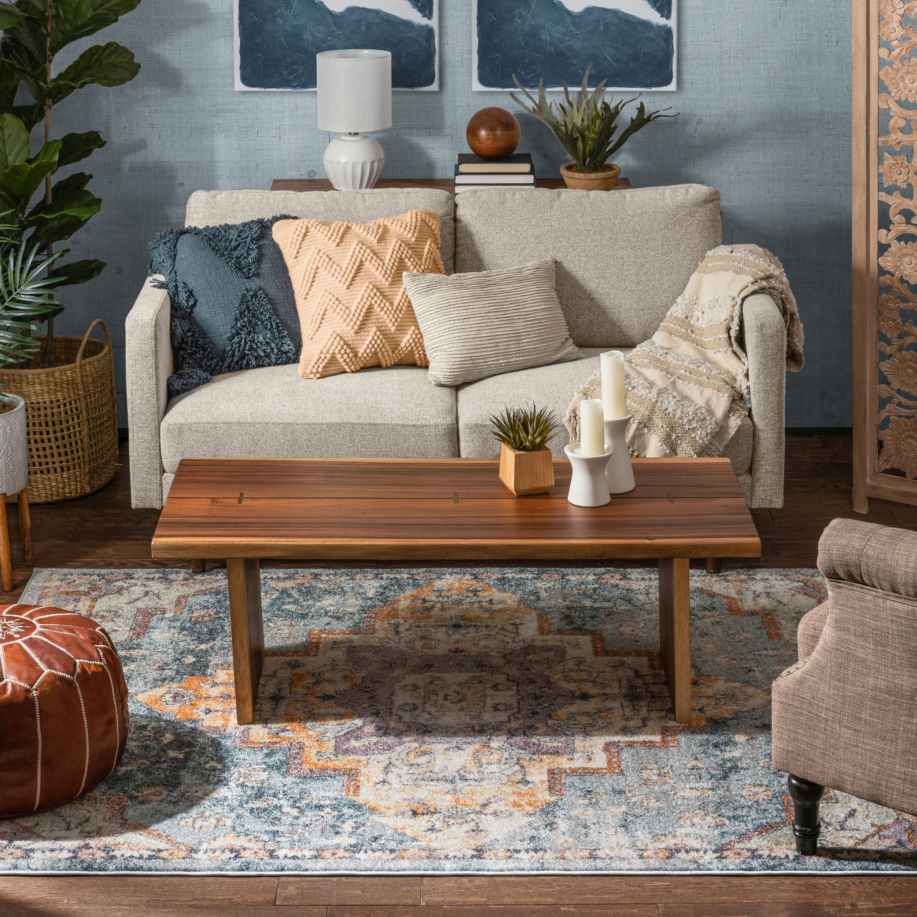 Encino Global Vintage Medaillon Hellblauer Teppich
