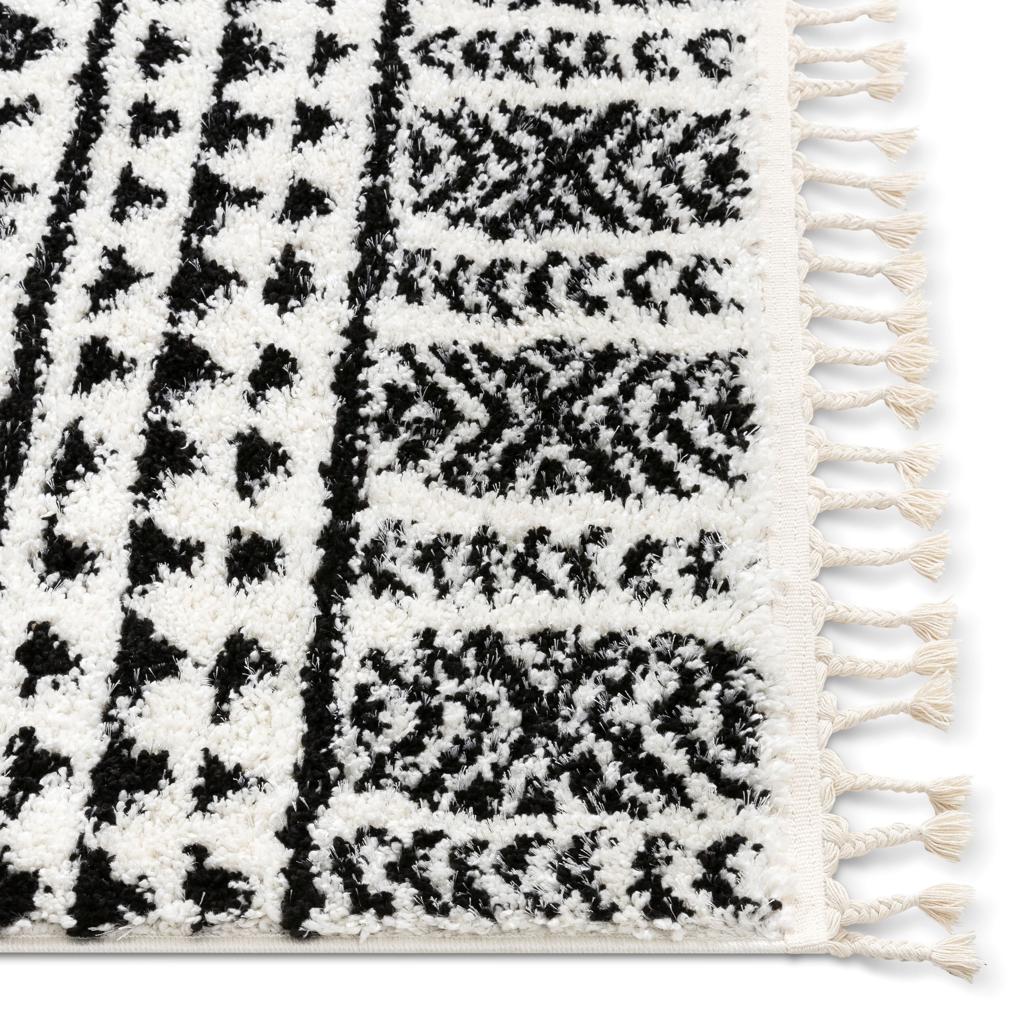 Tayanna Tribal marokkanischer Shag-Teppich aus Elfenbein