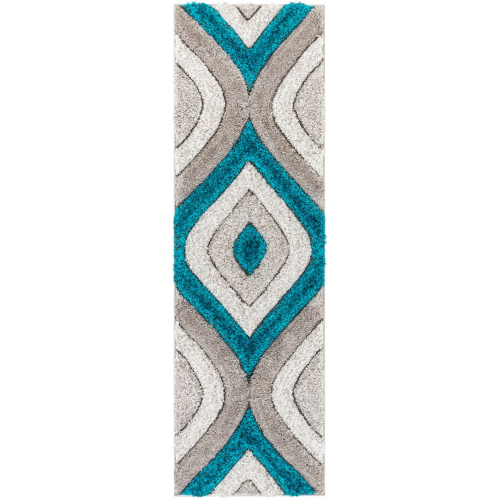 Malibu Blauer moderner 3D-strukturierter Shag-Teppich