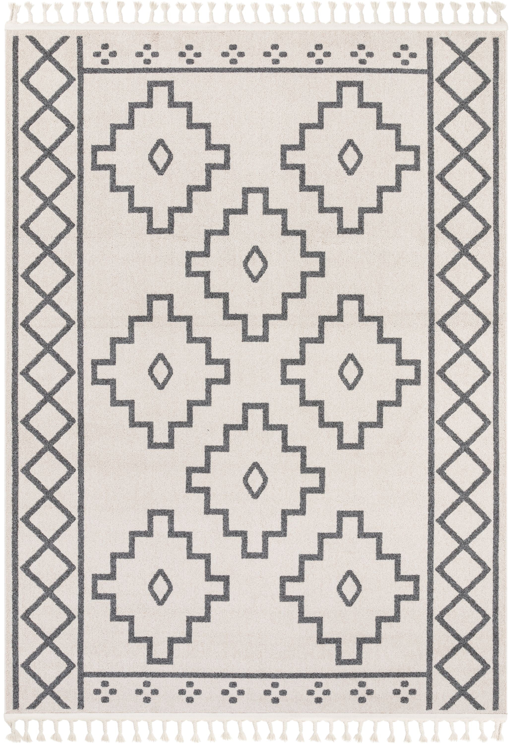 Geometrischer Kelim-Teppich aus Glimmer im s&uuml;dwestlichen Stammes-Elfenbein