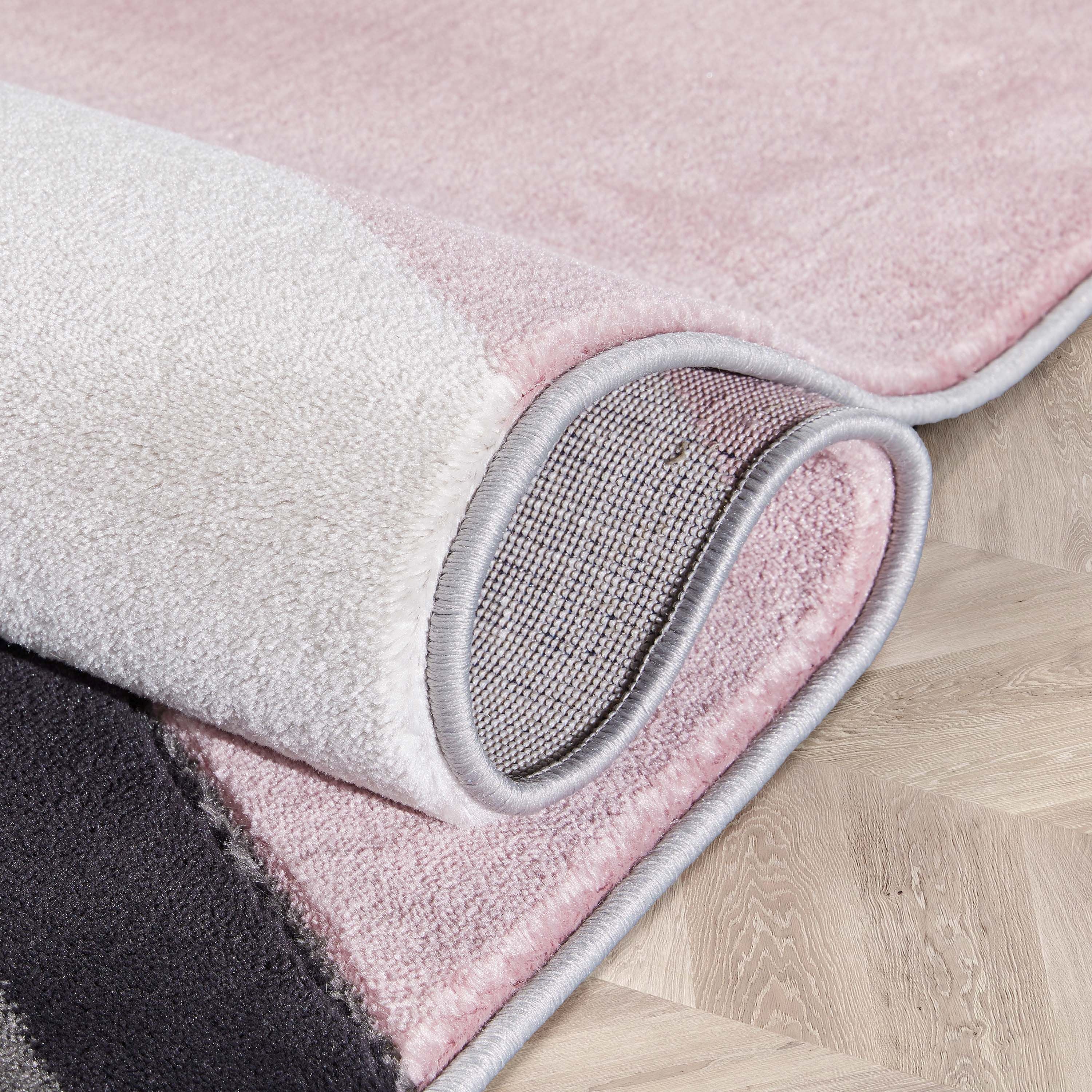 Nora Blush Pink Moderner Teppich mit geometrischen Streifen und 3D-Struktur