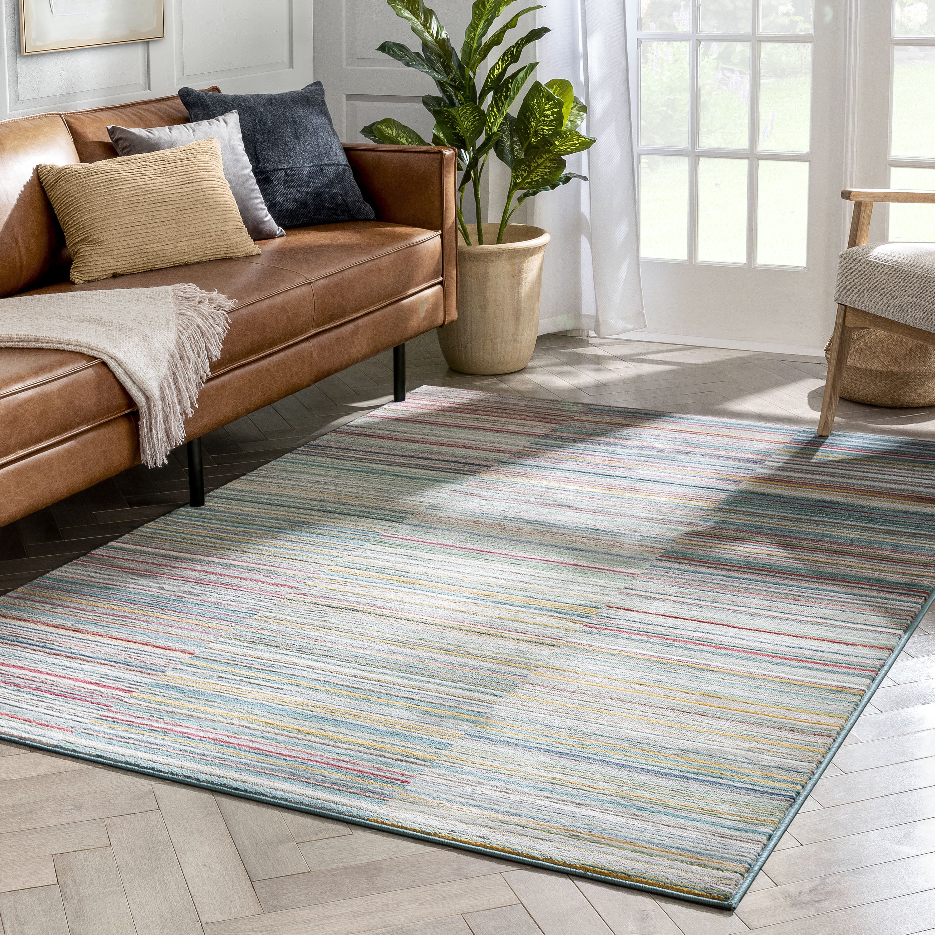 Nampa Tribal Stripes Geometrisches Muster Gr&uuml;n Blau Distressed Teppich