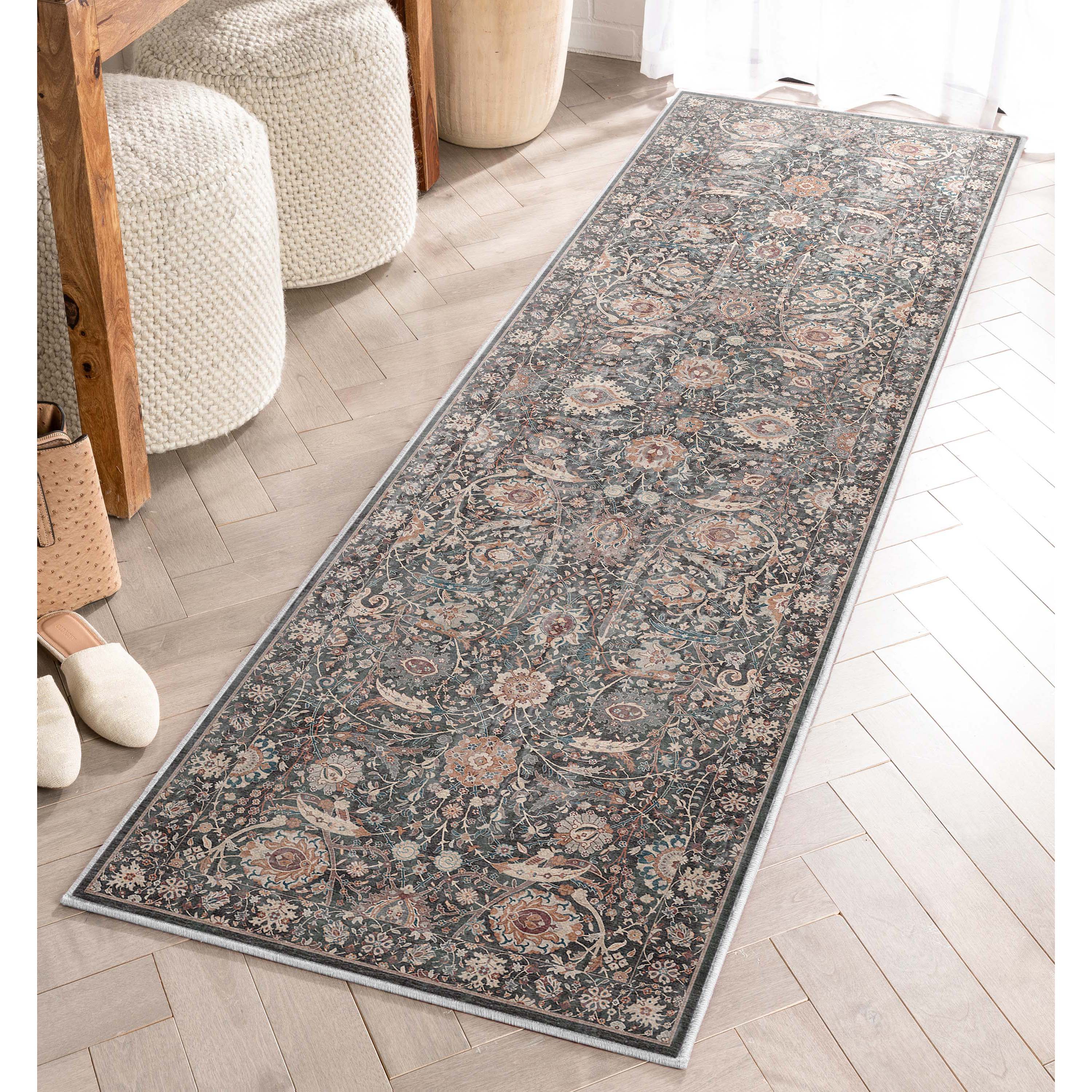 Liana Vintage Orientalischer Flachgewebe-Teppich in Anthrazit
