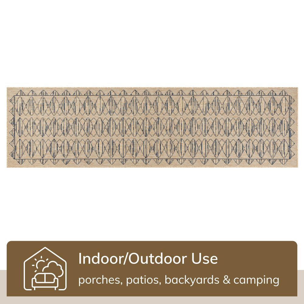 Vidar Trellis Diamond Pattern Indoor Outdoor Blau Beige Flachgewebe-Teppich