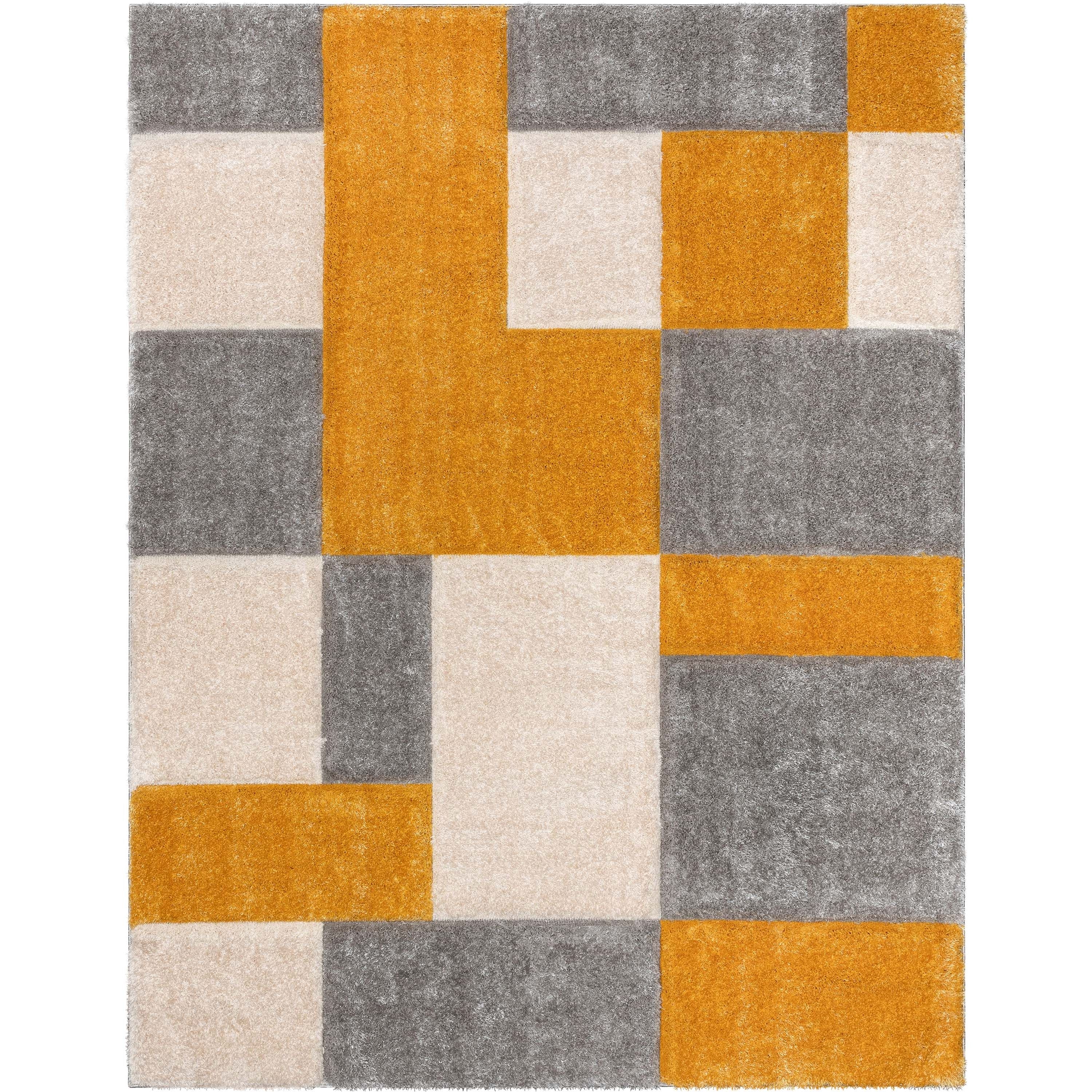 Escondido Gelber moderner geometrischer 3D-strukturierter Shag-Teppich von Chill Rugs