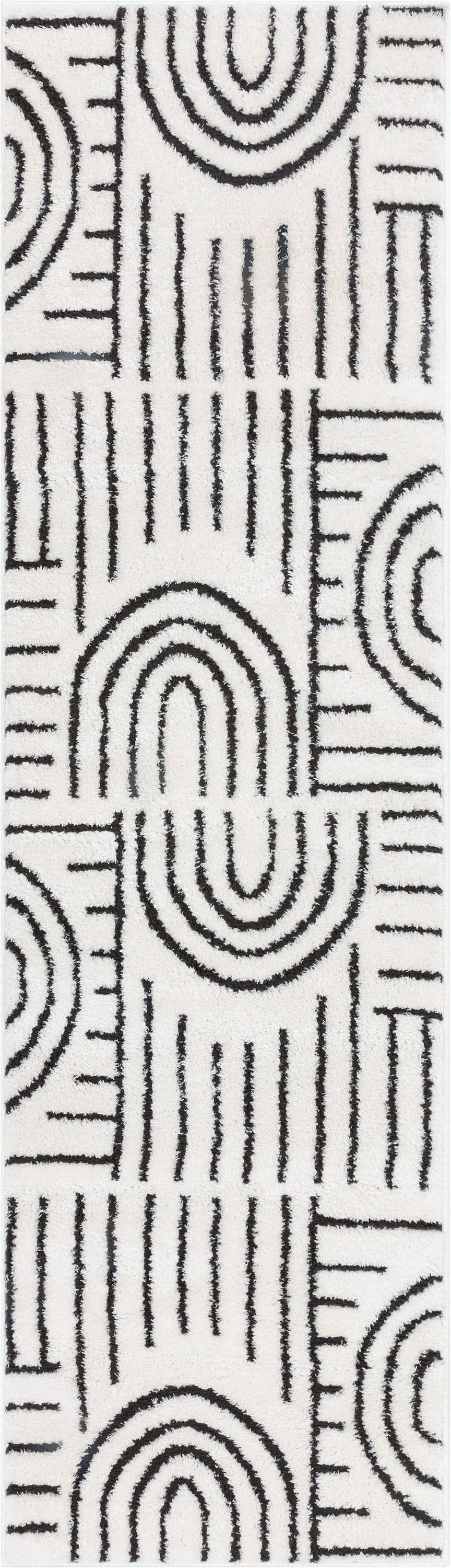 Boho Rainbow Shag Hoch-Tief-Teppich, geometrisch, elfenbeinfarben, schwarz
