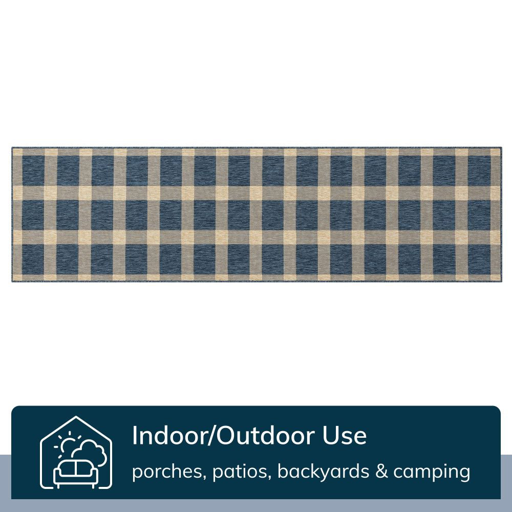 Freya Plaid Indoor Outdoor Blauer Flachgewebe-Teppich
