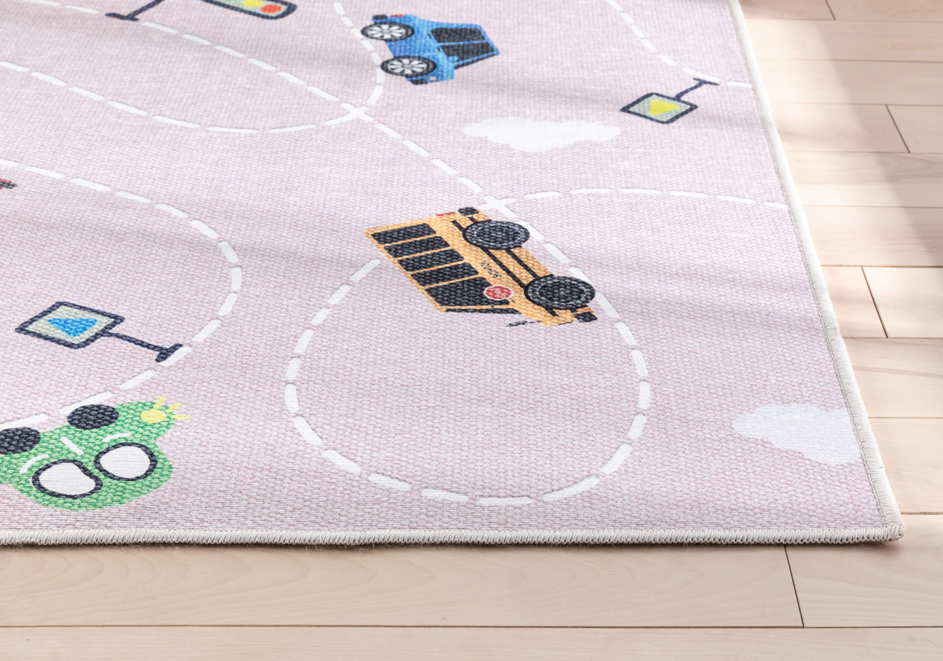 Moderner, flach gewebter Kinderteppich &bdquo;Traffic&ldquo; in Rosa