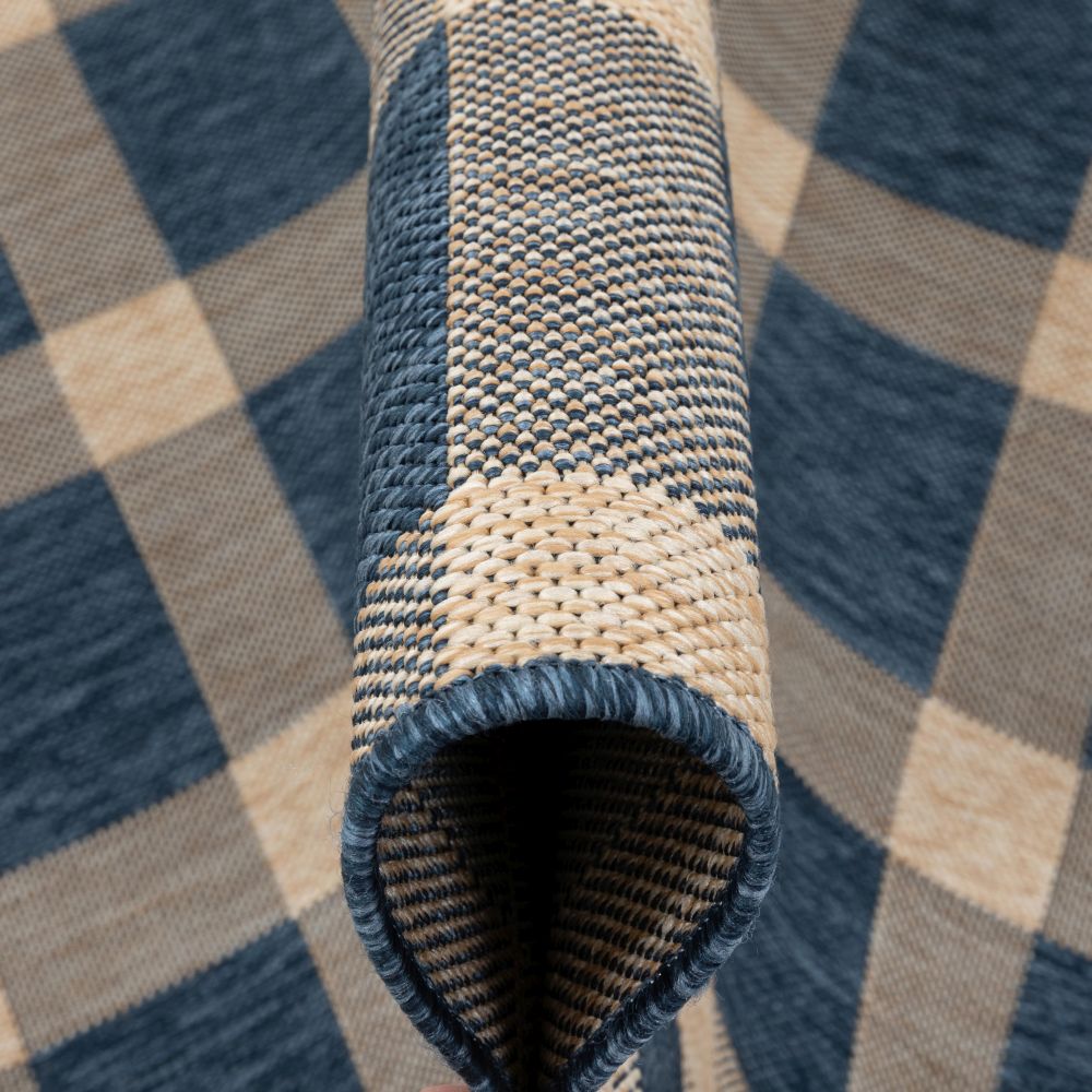 Freya Plaid Indoor Outdoor Blauer Flachgewebe-Teppich