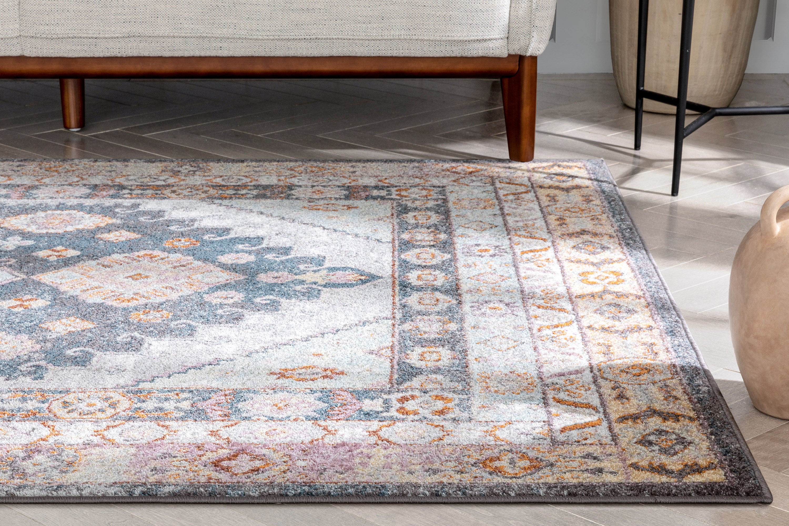 Virden Bohemian Eclectic Tribal Aztec Blue Teppich