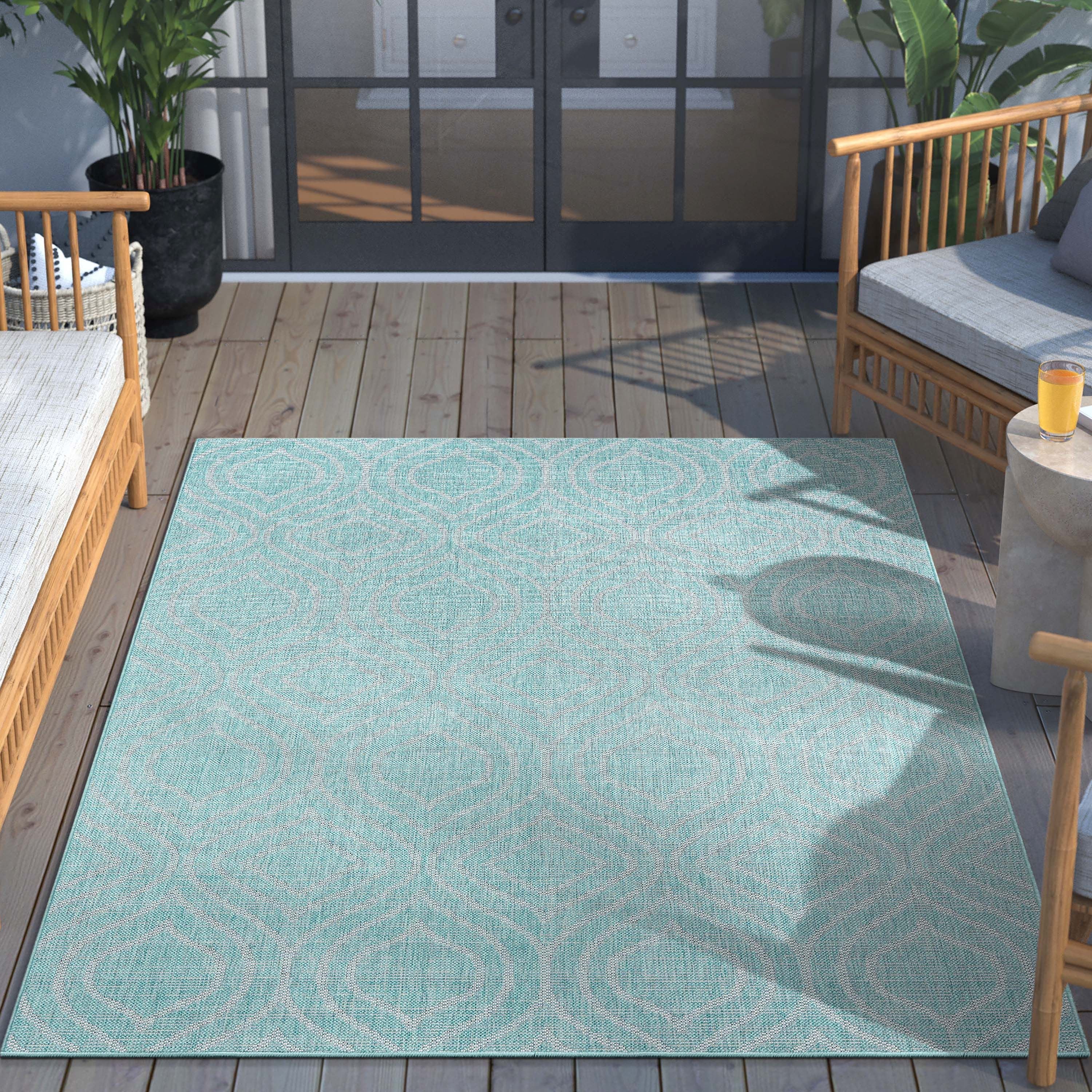 Ludo Lattice Trellis Blauer strukturierter Teppich f&uuml;r drinnen und drau&szlig;en