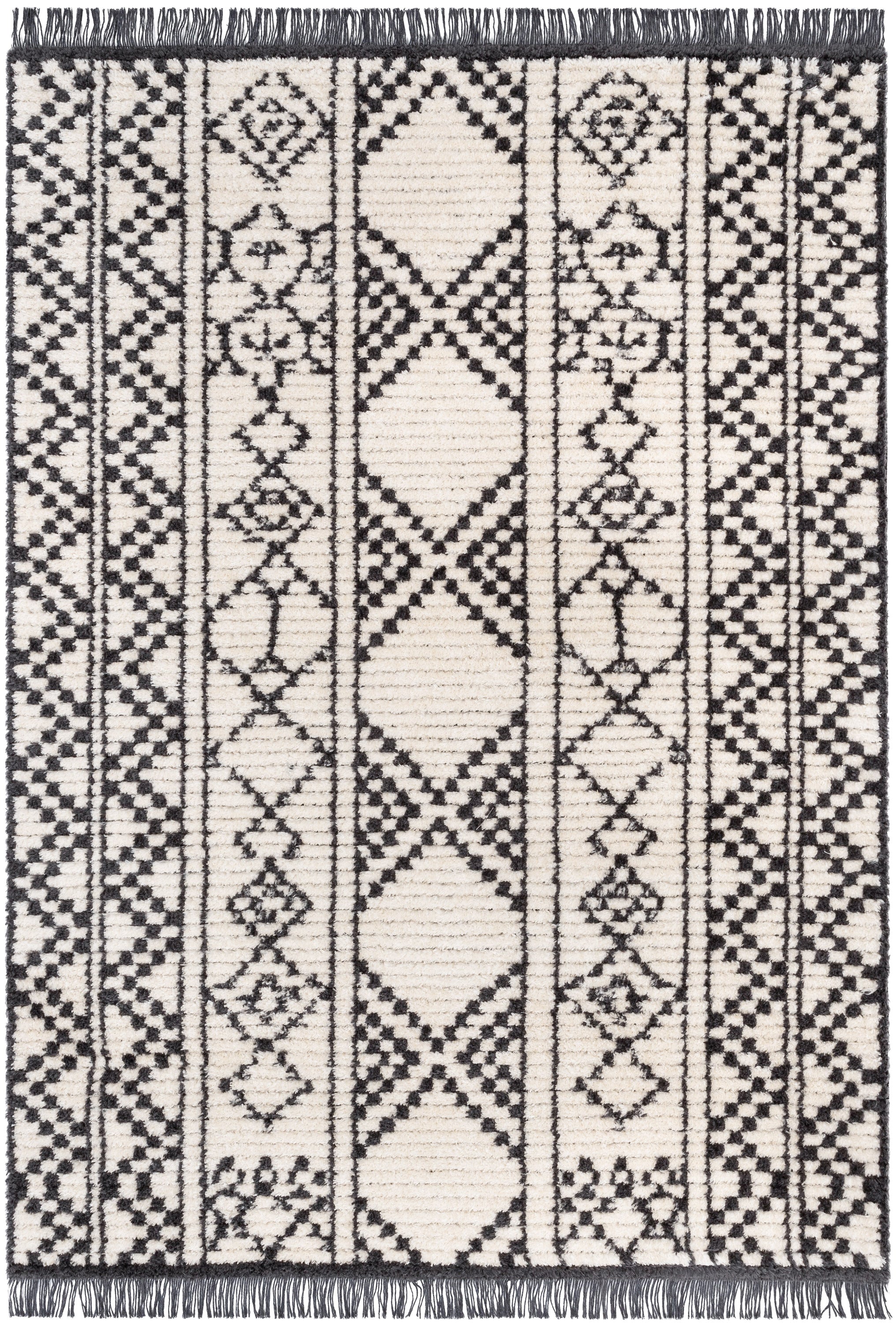 Tallulah Tribal-Teppich mit Rautengittermuster in Grau mit hochstrukturiertem Flor