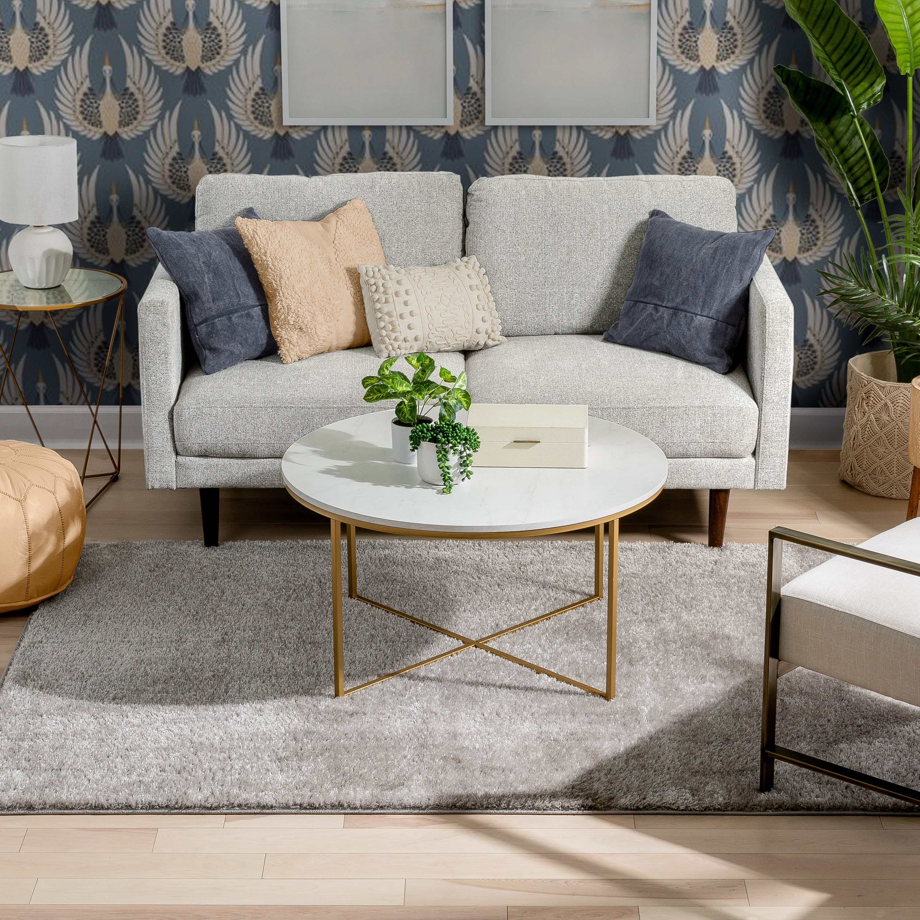 Chroma Glam Massiver, ultraweicher Shag-Teppich in Hellgrau mit mehreren Texturen und schimmerndem Flor