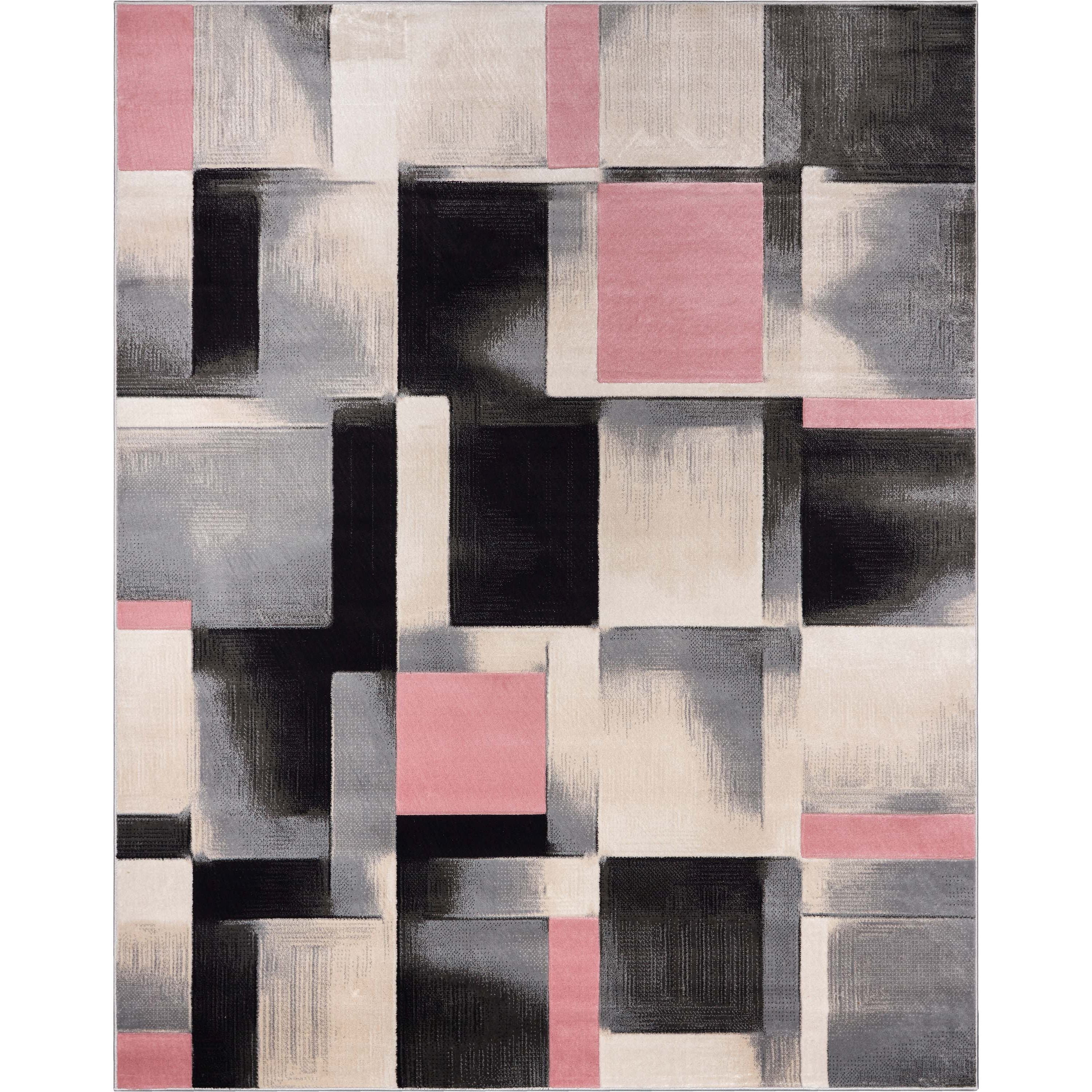 Louisa Blush Pink Moderner Teppich mit geometrischen Boxen und 3D-Struktur
