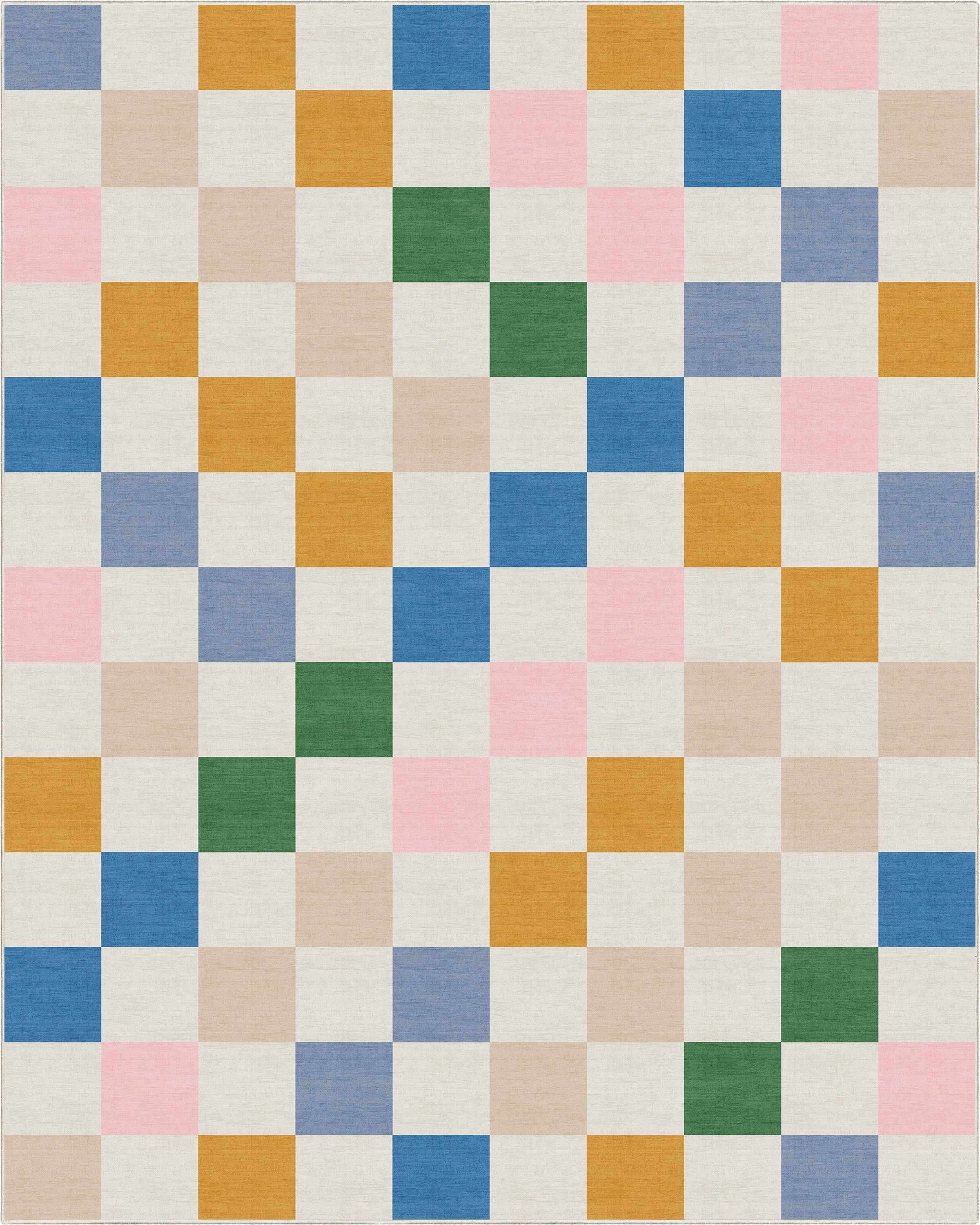 Moderner, mehrfarbig karierter, flach gewebter Kinderteppich &bdquo;Squares&ldquo;.