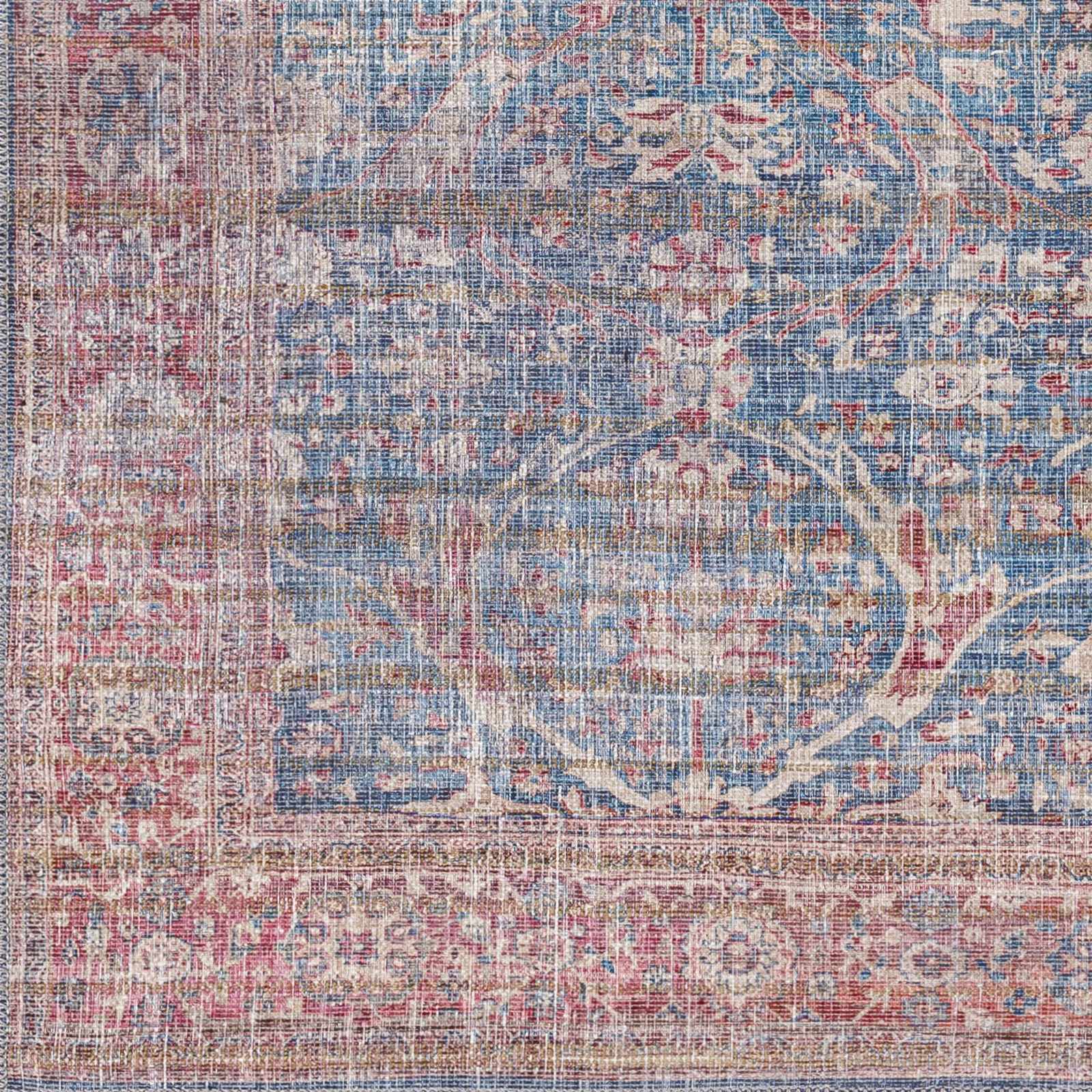 Waschbarer Teppich im Used-Look in Blau und Rot von Clarin &ndash; Ausverkauf