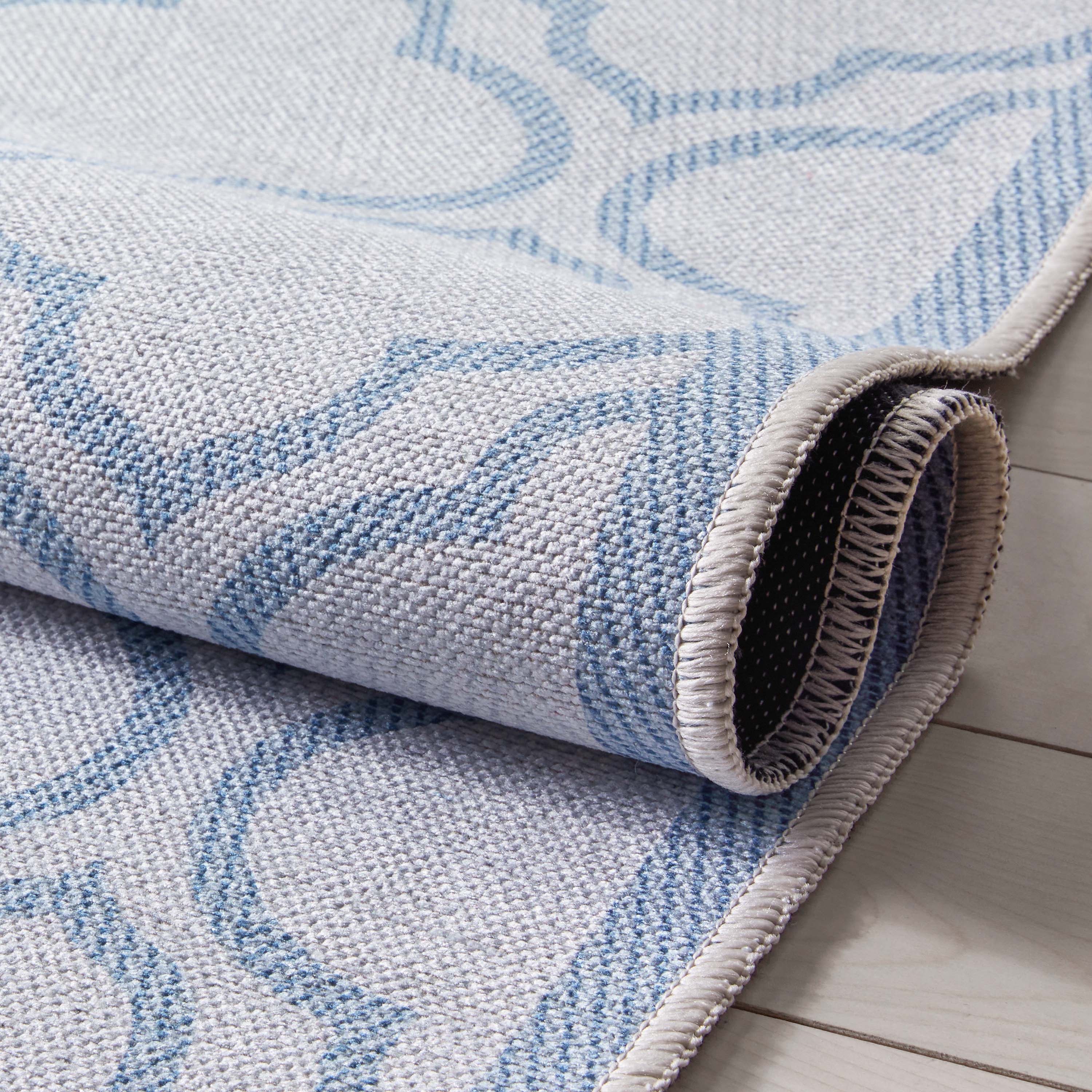 Lattice Marokkanischer Spalier-Teppich aus Elfenbein und Hellblau mit Flachgewebe