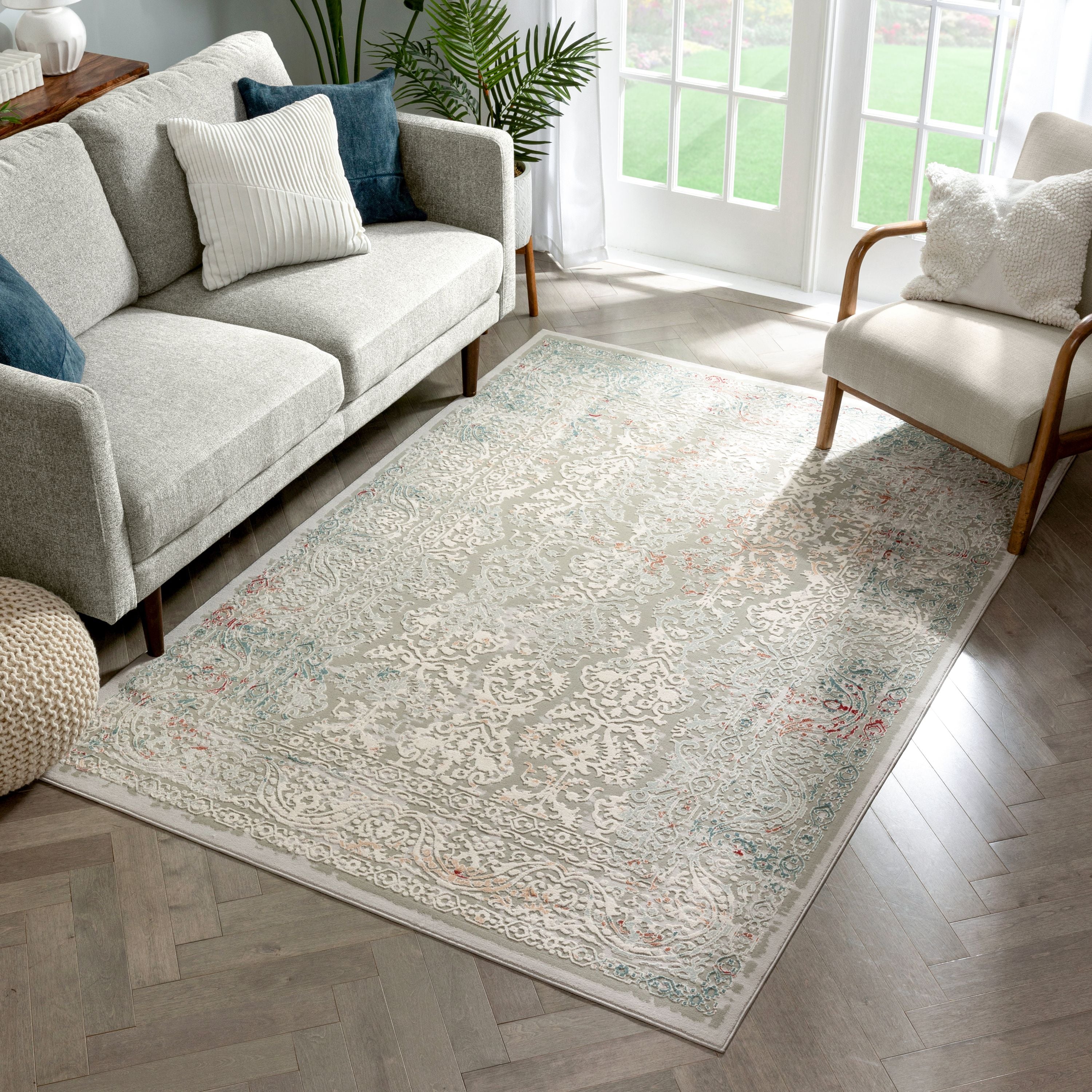 Grace Grey Vintage Perser-Orientalischer Hoch-Tief-Teppich