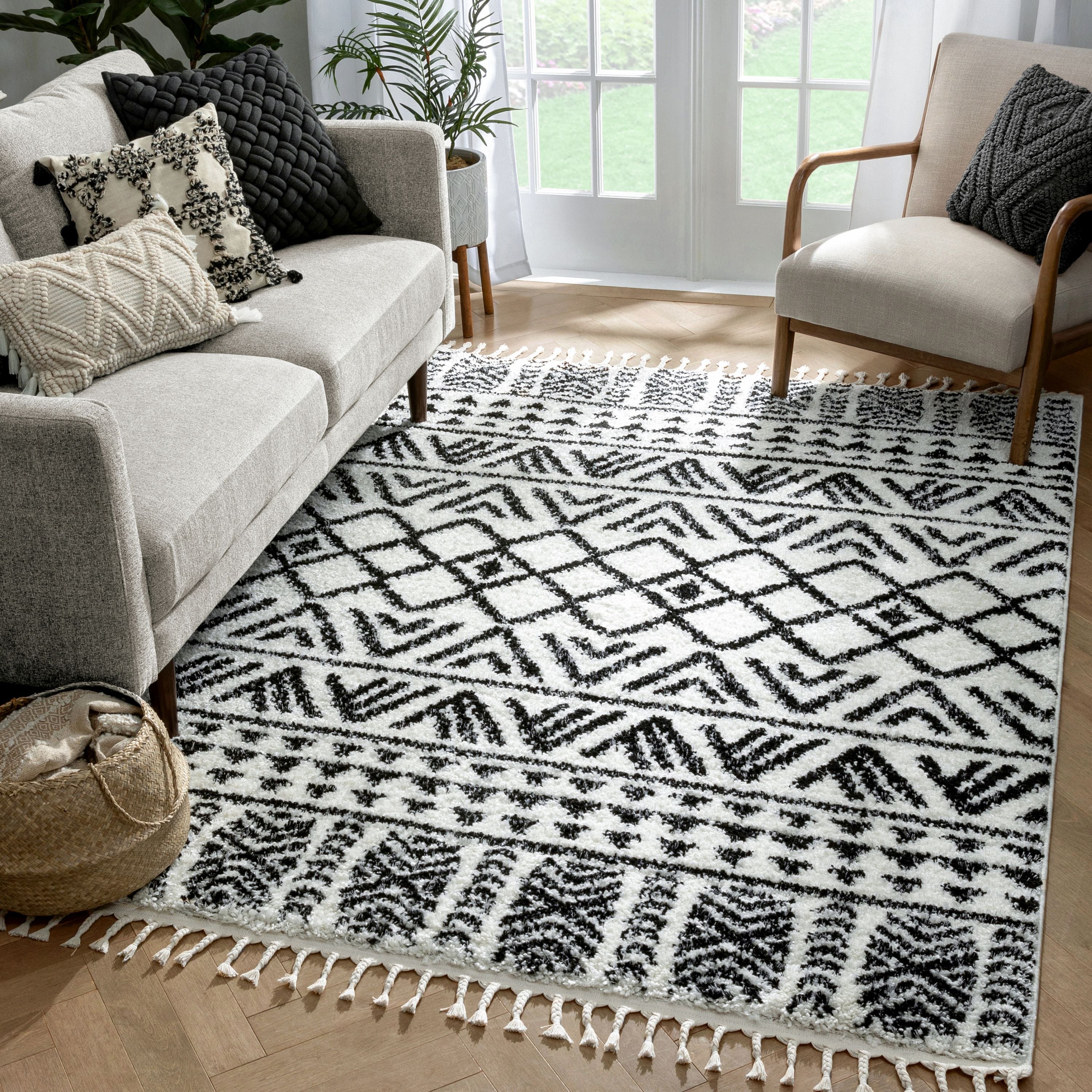 Tayanna Tribal marokkanischer Shag-Teppich aus Elfenbein