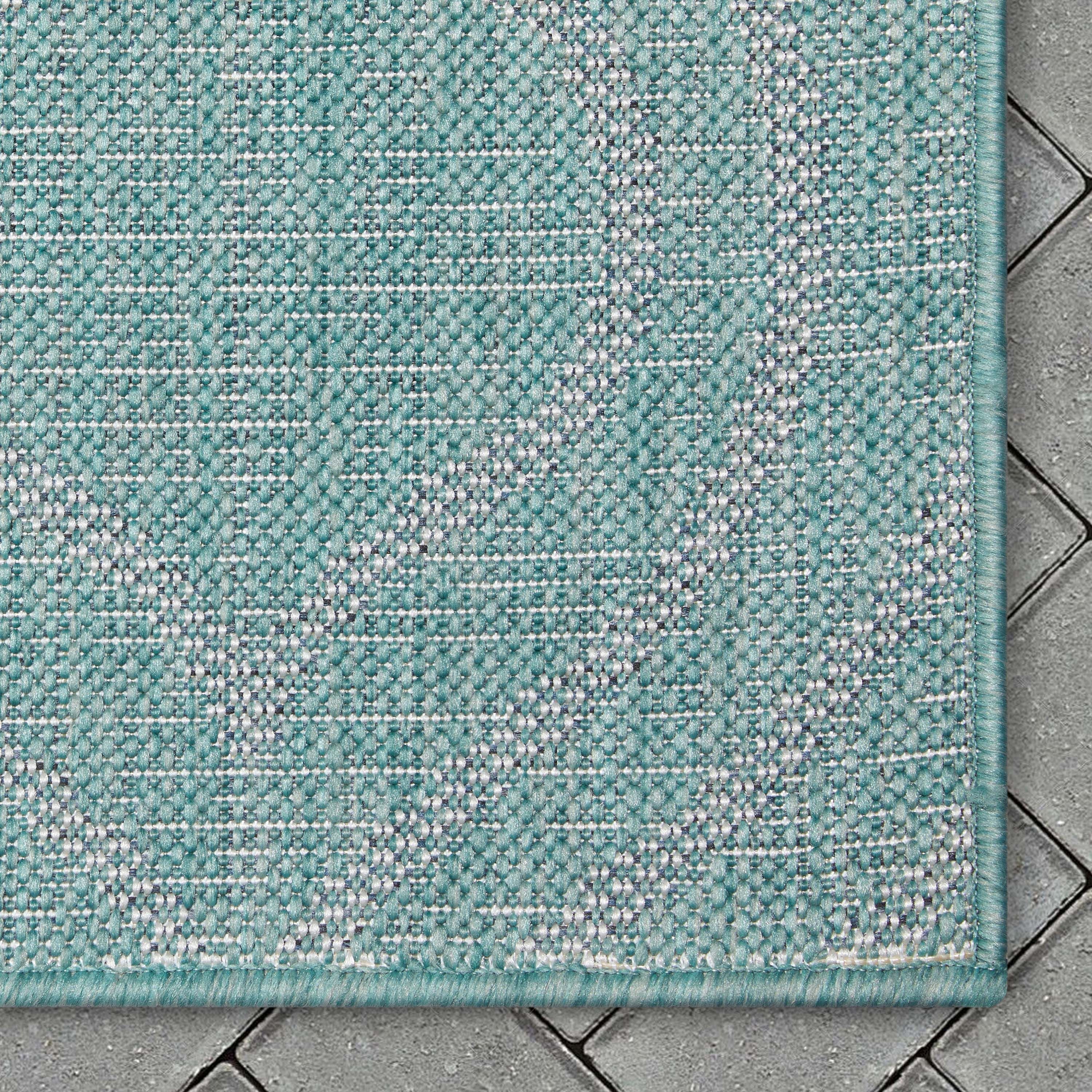 Ludo Lattice Trellis Blauer strukturierter Teppich f&uuml;r drinnen und drau&szlig;en