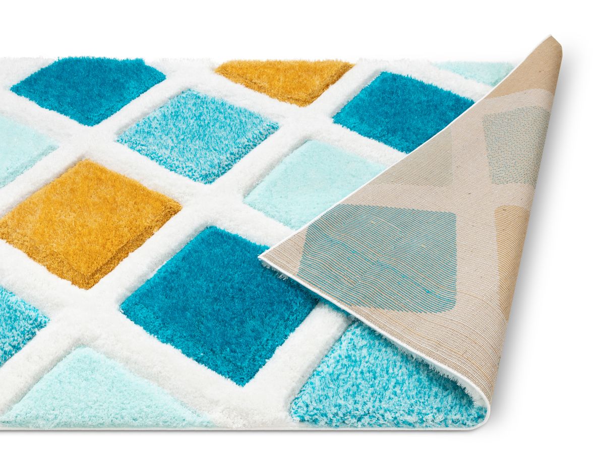 Posh Blue Moderner geometrischer 3D-strukturierter Shag-Teppich