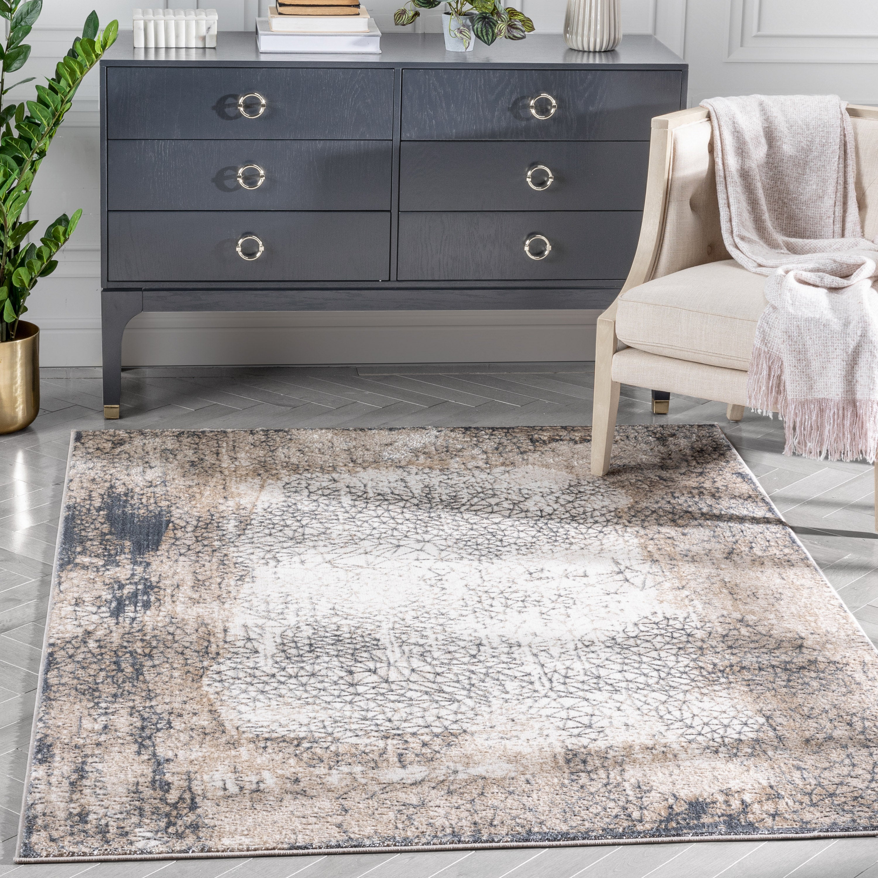 Joelle Vintage-Teppich mit abstraktem Blumenmuster in Grau