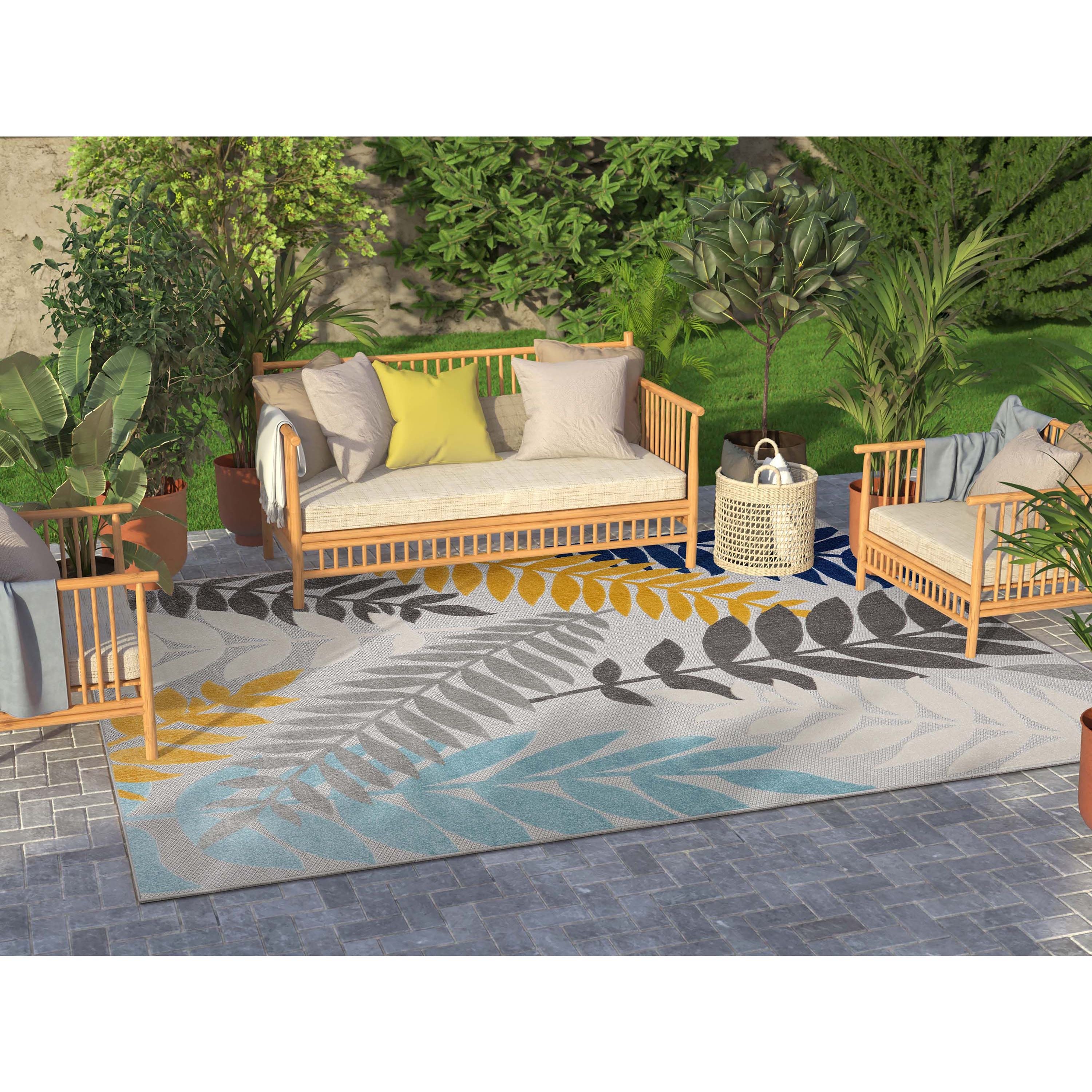 Mariah Grey Tropical Indoor Outdoor Teppich