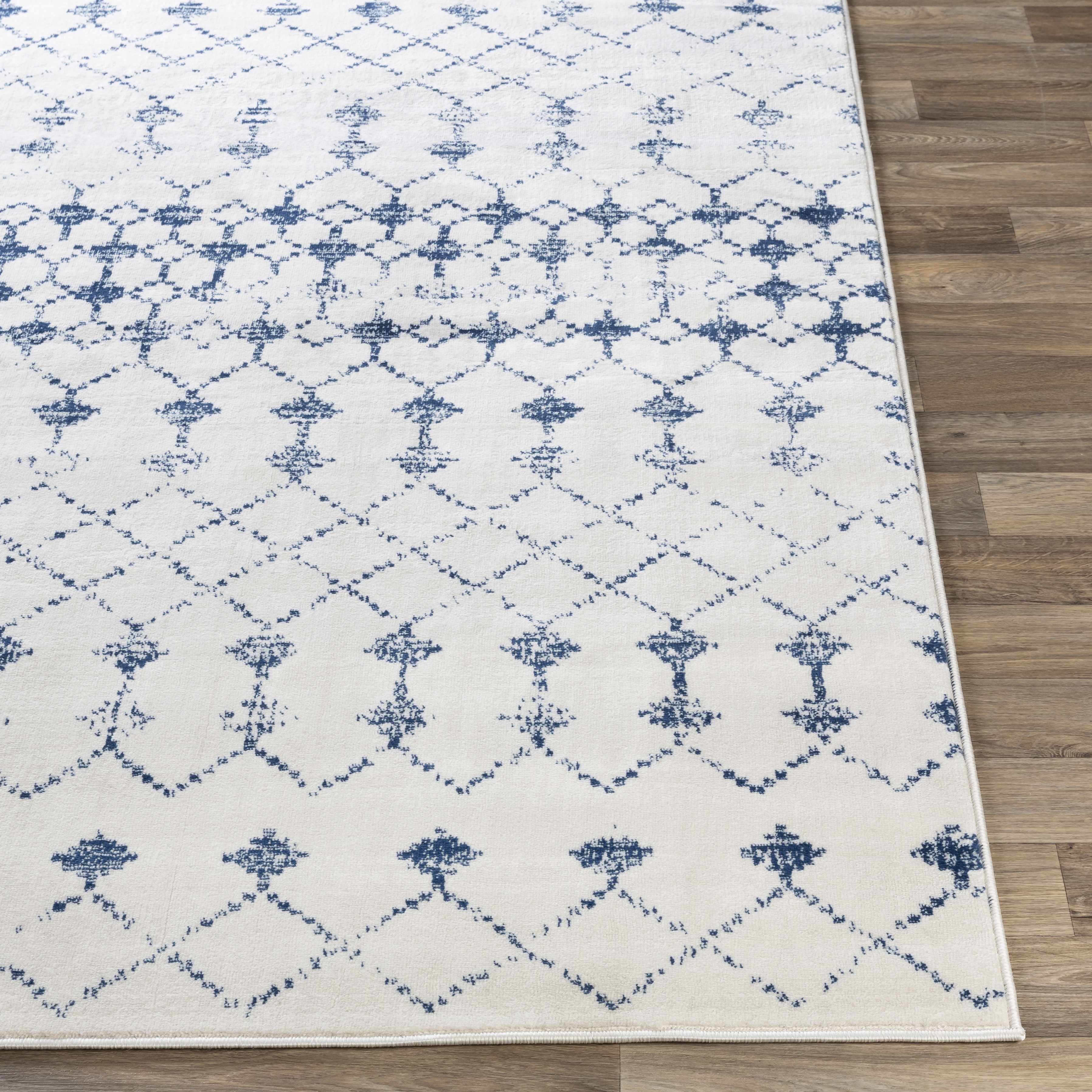 Cowaramup 7x9 Wei&szlig;/Blauer Gitterteppich &ndash; Ausverkauf