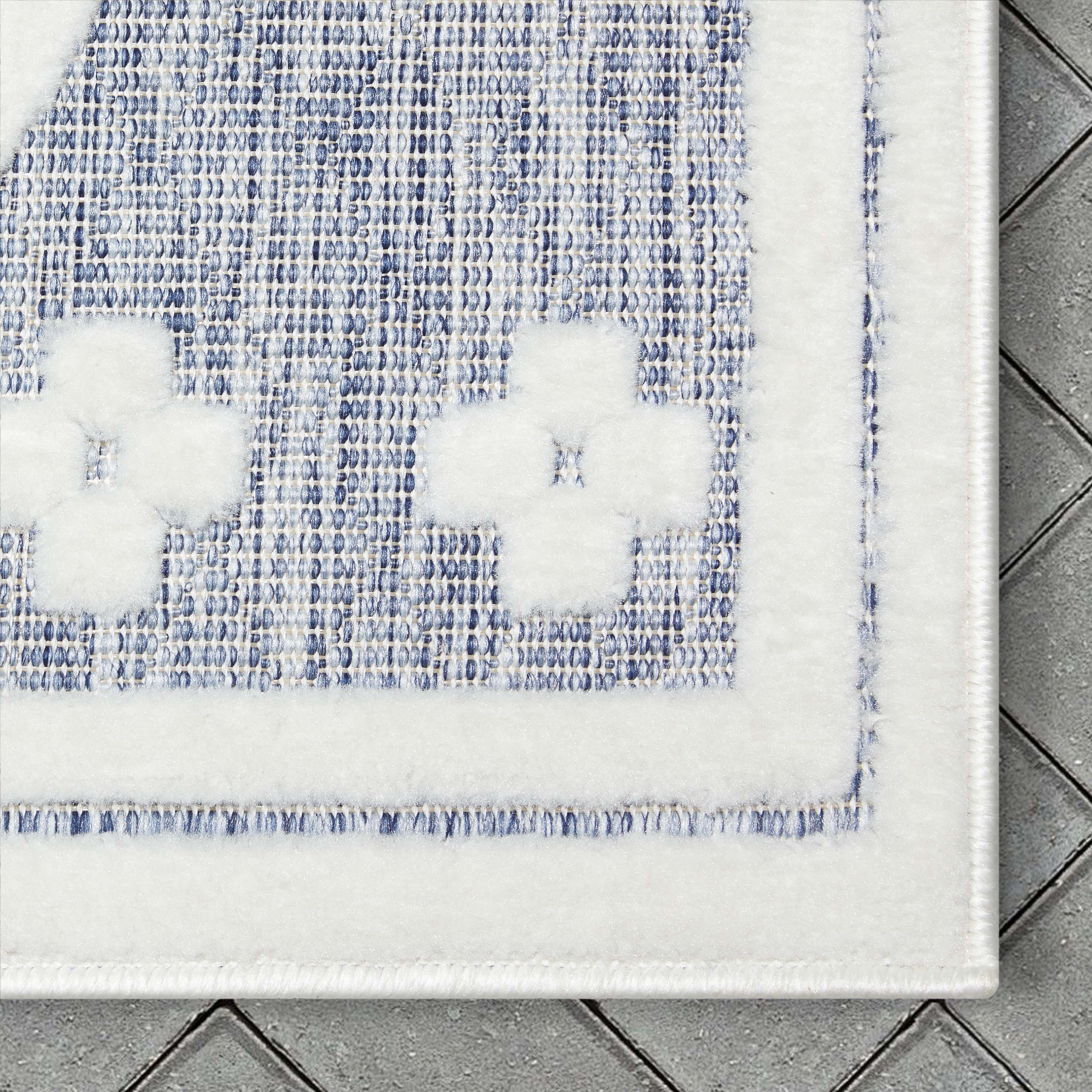 Blauer Hoch-Tief-Teppich mit Mali-Tribal-Diamantmuster f&uuml;r drinnen und drau&szlig;en