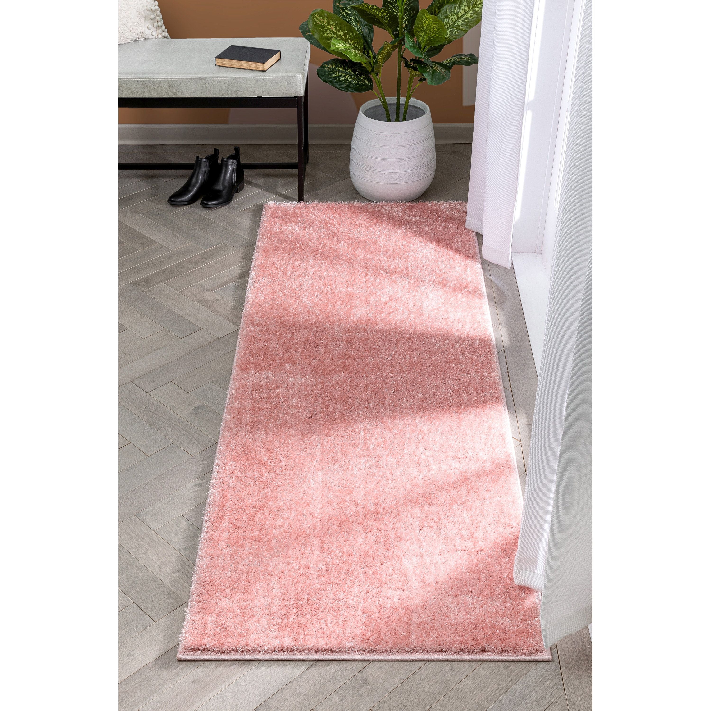 Chroma Glam Solider, ultraweicher Shag-Teppich in Hellrosa mit mehreren Texturen und schimmerndem Flor