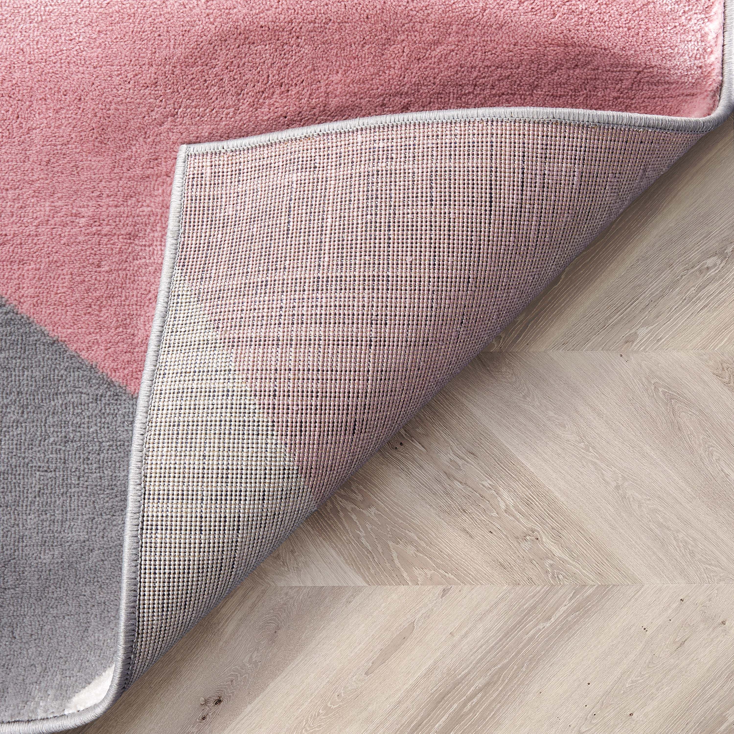Nora Blush Pink Moderner Teppich mit geometrischen Streifen und 3D-Struktur