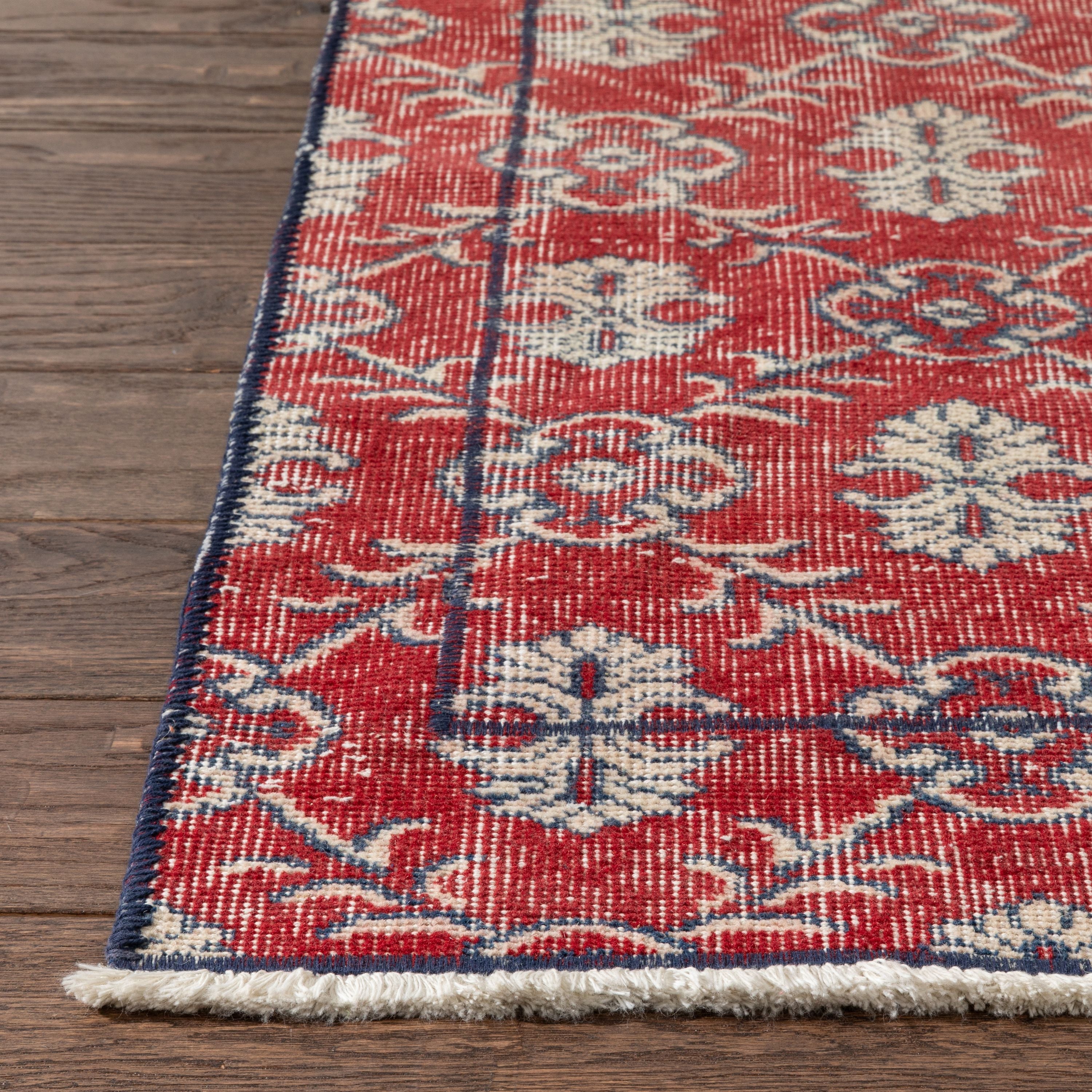 Nizzo Roter und marineblauer persischer geometrischer Gittermuster-einzigartiger handgefertigter Wollteppich, 2'7" x 8'10" L&auml;ufer