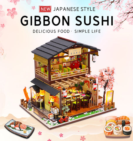 Fifijoy Miniatur-Puppenhaus im japanischen Stil, Gibbon-Sushi