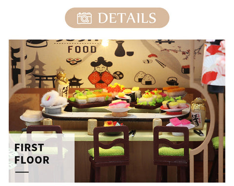 Fifijoy Miniatur-Puppenhaus im japanischen Stil, Gibbon-Sushi
