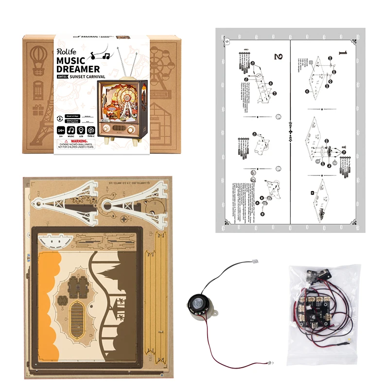 Rolife Sunset Carnival Wooden DIY Music Box Kit AMT01 [Only Ship To U.S.]