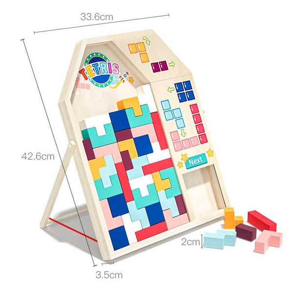 Wooden Blocks Puzzle Brain Teasers Toy Tangram Jigsaw Intelligence Colorful 3D Tetris Blocks Game STEM Montessori Educational Gift for Kids | Shinymarch