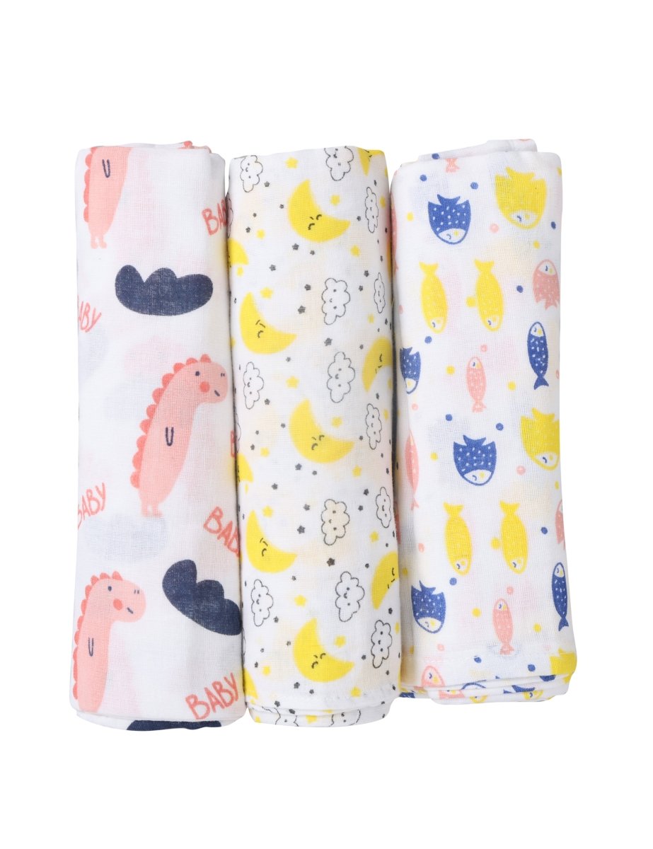 Baby Swaddle Wrap Combo- Baby Dino, Moon And Stars & Finding Nemoo