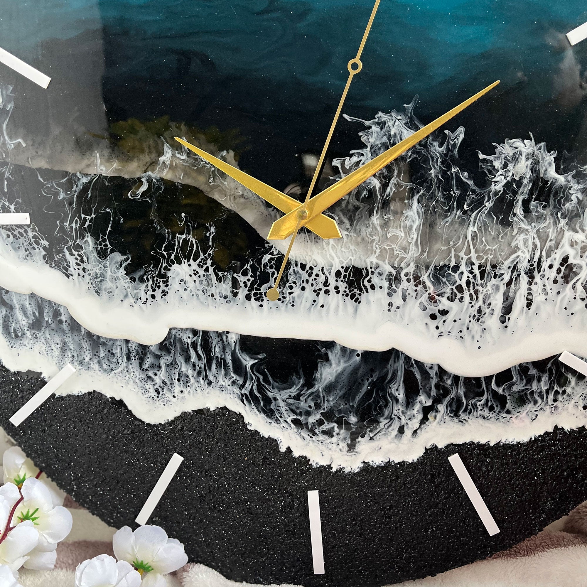 Black & Blue Ocean Waves Epoxy Resin Wall Clock