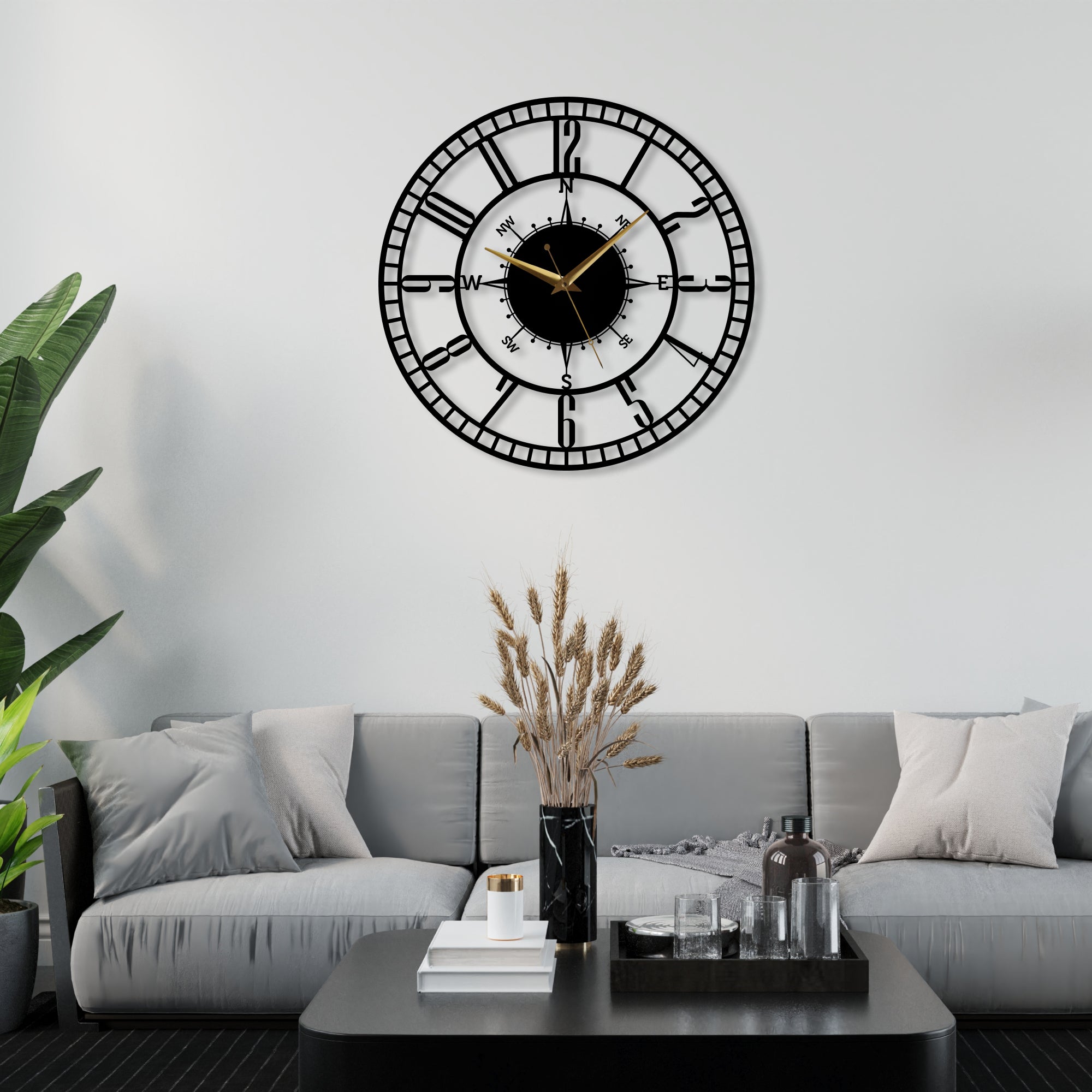 Direction Roman Design Metal Wall Clock